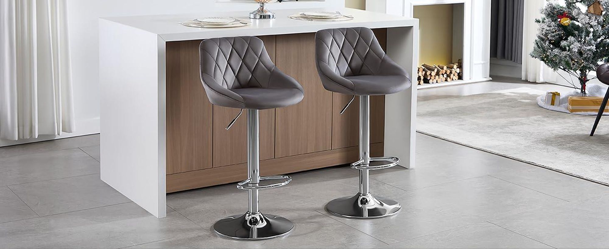 WOLTU 2er-Set Barhocker Barstuhl mit gepolsterter Sitzfläche aus Samt , höhenverstellbar drehbar, Dunkelgrau