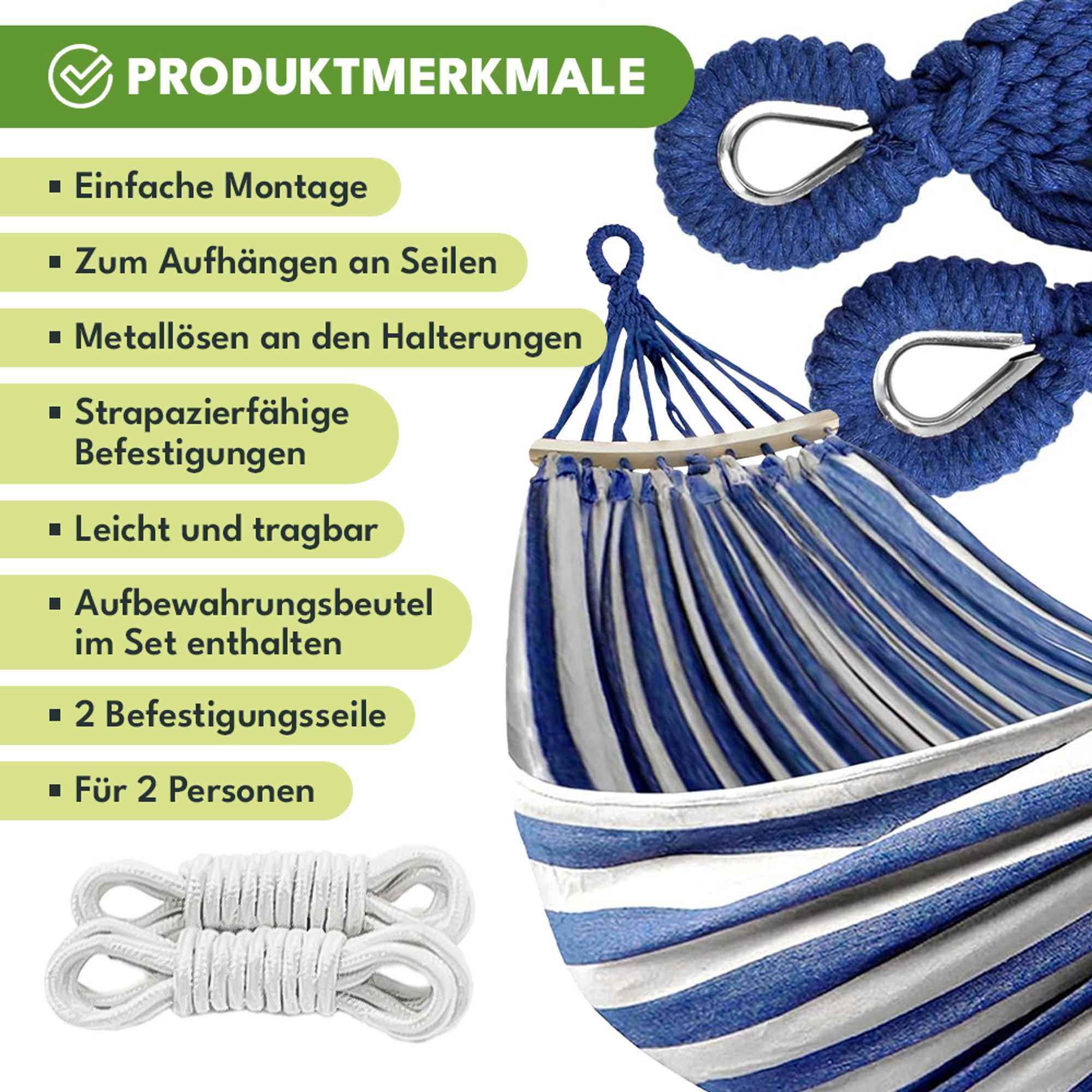 KRUMAD Hängematte 260 cm Belastbar bis 250 kg Wetterfest Baumwoll-Polyester für Garten Balkon Camping mit Holzstreben & Tragetasche