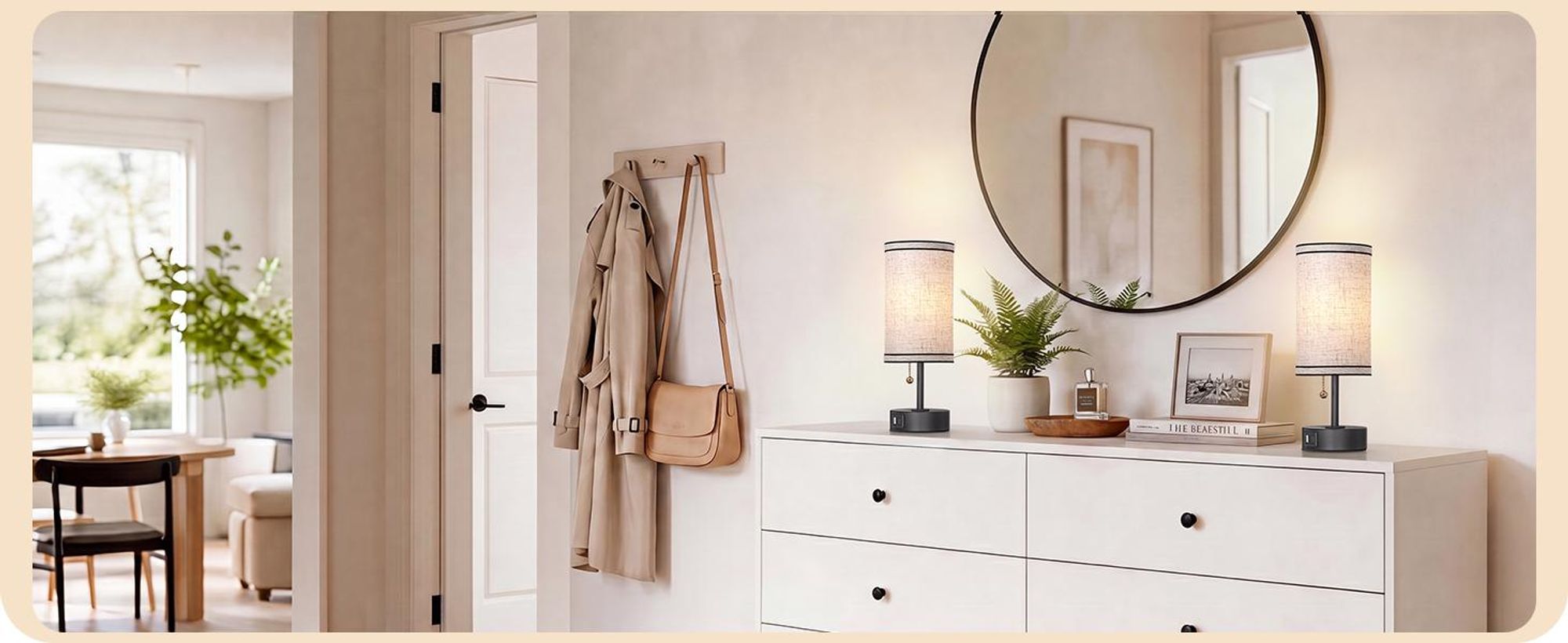 EDISHINE Nachttischlampen 2er-Set, mit USB-A- & USB-C-Anschlüssen, Modern  Zugschalter, inkl. 4W LED-Birnen E27, Tischlampe mit schwarzem Metallsockel