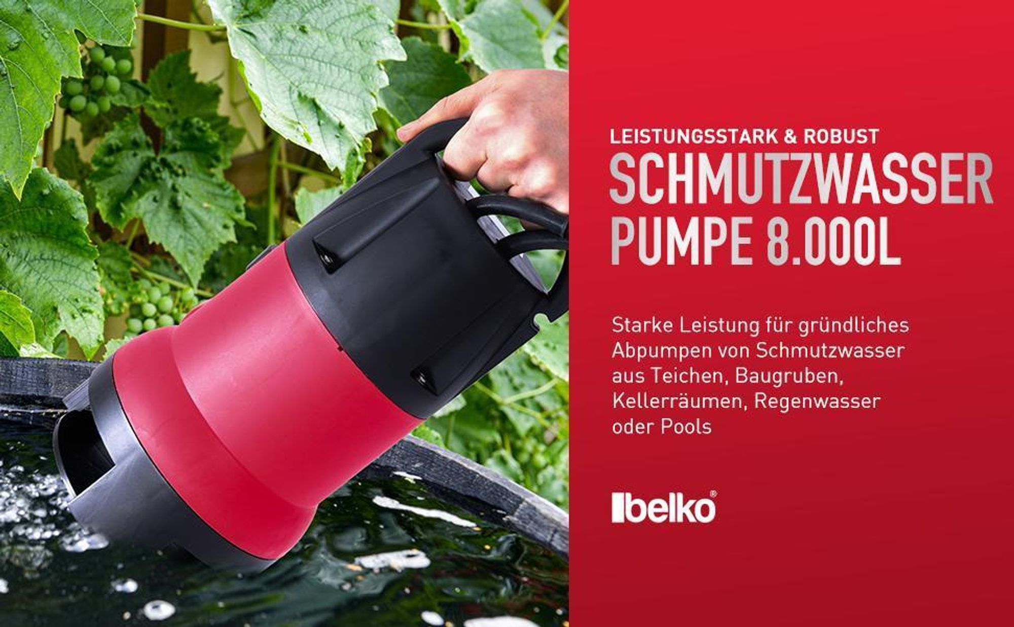 Belko® Schmutzwasserpumpe 850W 15000 l/h Tauchpumpe Pumpe Garten mit Schwimmer Brunnenpumpe