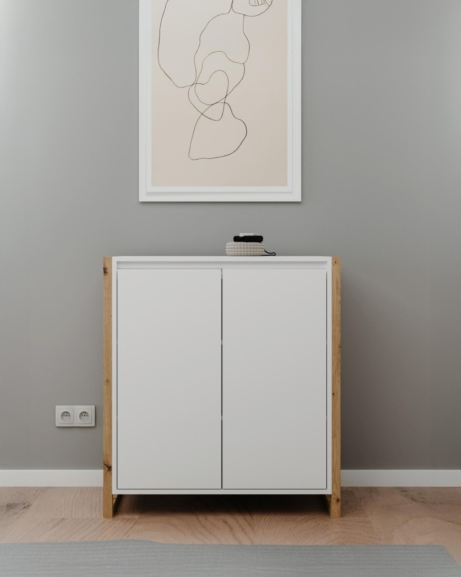 Kommode Denver in weiß / Nachbildung Artisan Oak – Modernes Sideboard mit Stauraum für Wohnzimmer & Flur