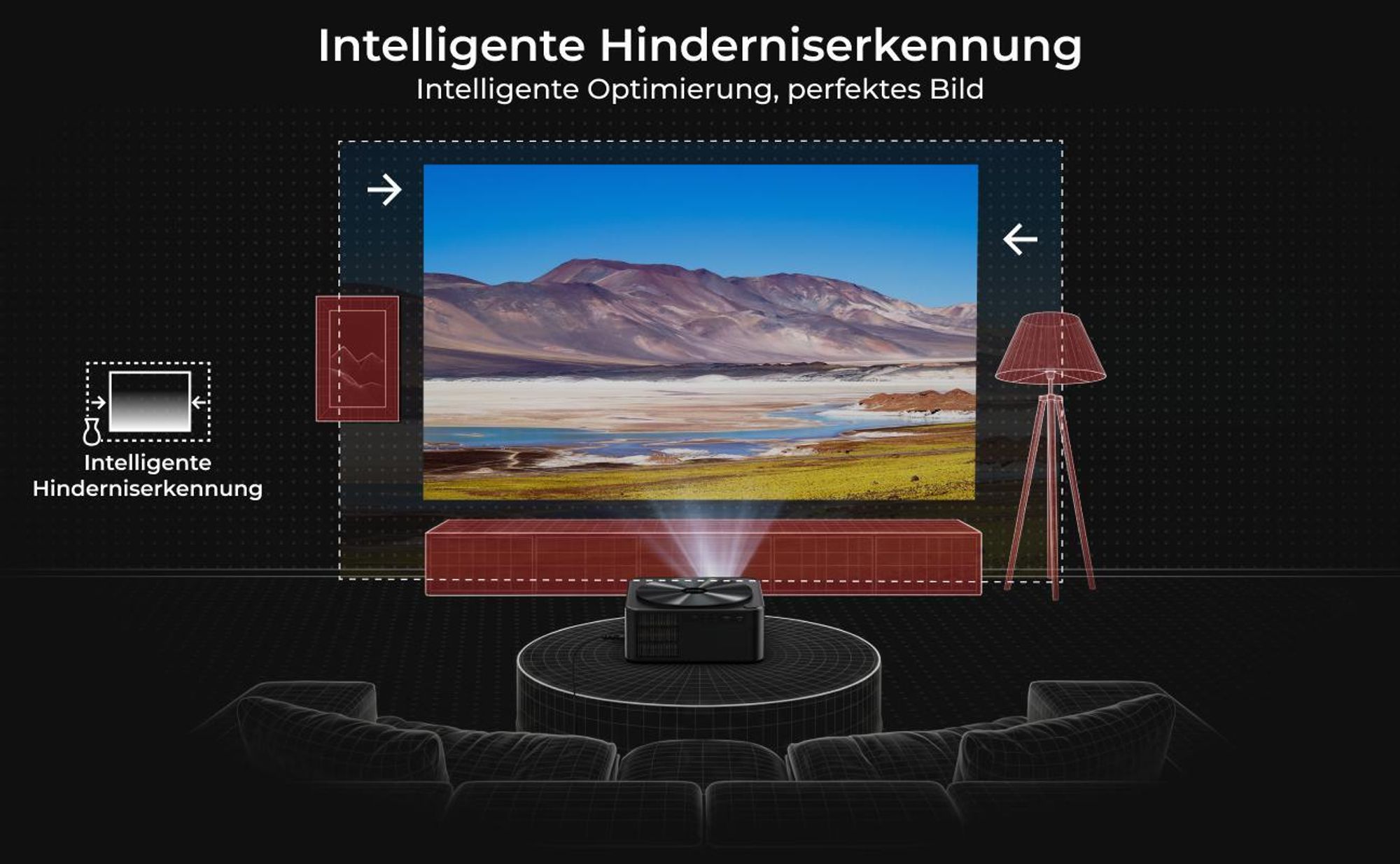 Ultimea Apollo-P40 Beamer 4K unterstützter, Aktualisierte Version mit Hindernisvermeidung 700 ANSI, intelligenter Bildschirmausrichtung,