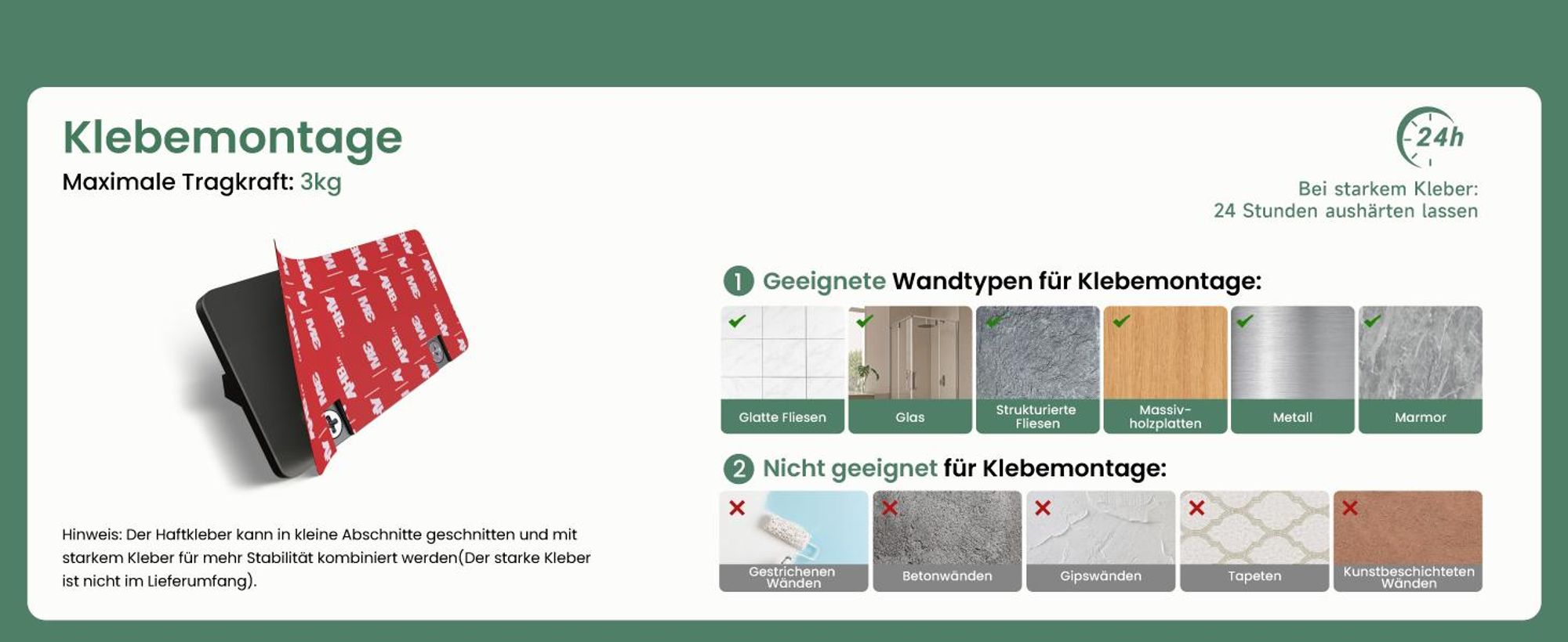 Mai & Mai Kleiderhaken ohne Bohren Wandgarderobe Wandhaken aus Edelstahl mit 2 Haken Garderobenleiste Garderobenhaken 81mm Matt schwarz Stalo-04