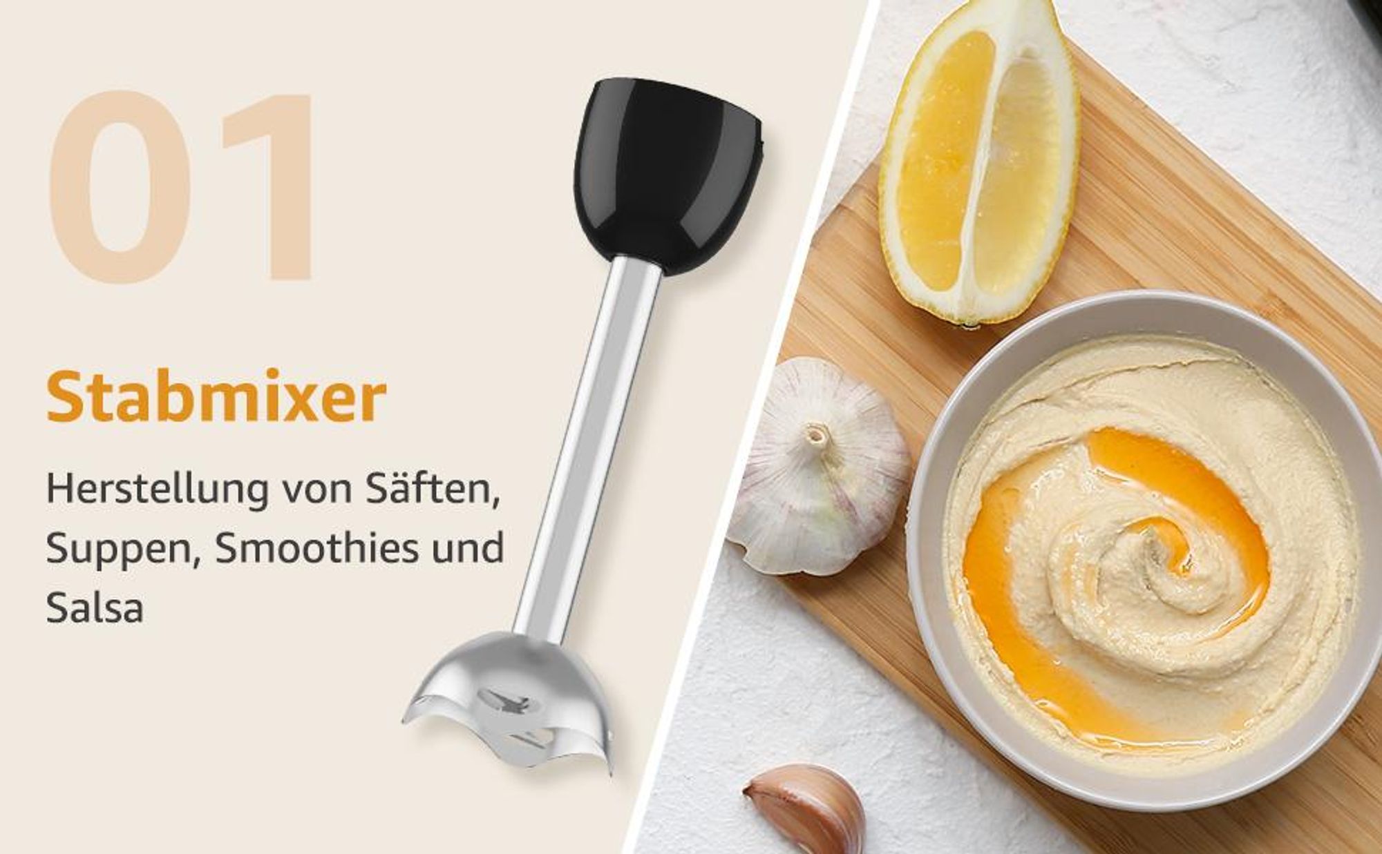 Fetabeta Stabmixer 1100 W, 21+ TURBO Geschwindigkeiten, Edelstahlklingen, 9-in-1 Zubehörset, 600 ml Messbecher & 500 ml Zerkleinerer, Schwarz