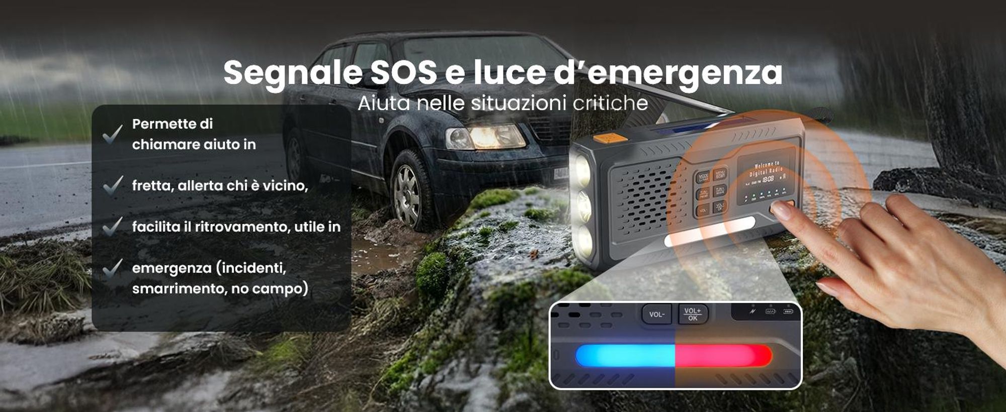 Extralink radio d'emergenza Bluetooth solare a manovella torcia 4000 mAh