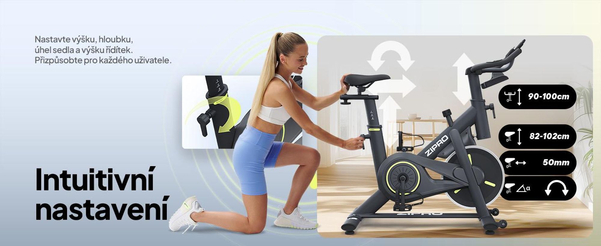 ZIPRO Domácí trenažér Modo Bluetooth aplikace Indoor Cycle Fitnessbike Domácí trenažér Bike tichý Kardio trénink Senioři 110 kg Trimmrad Kinomap