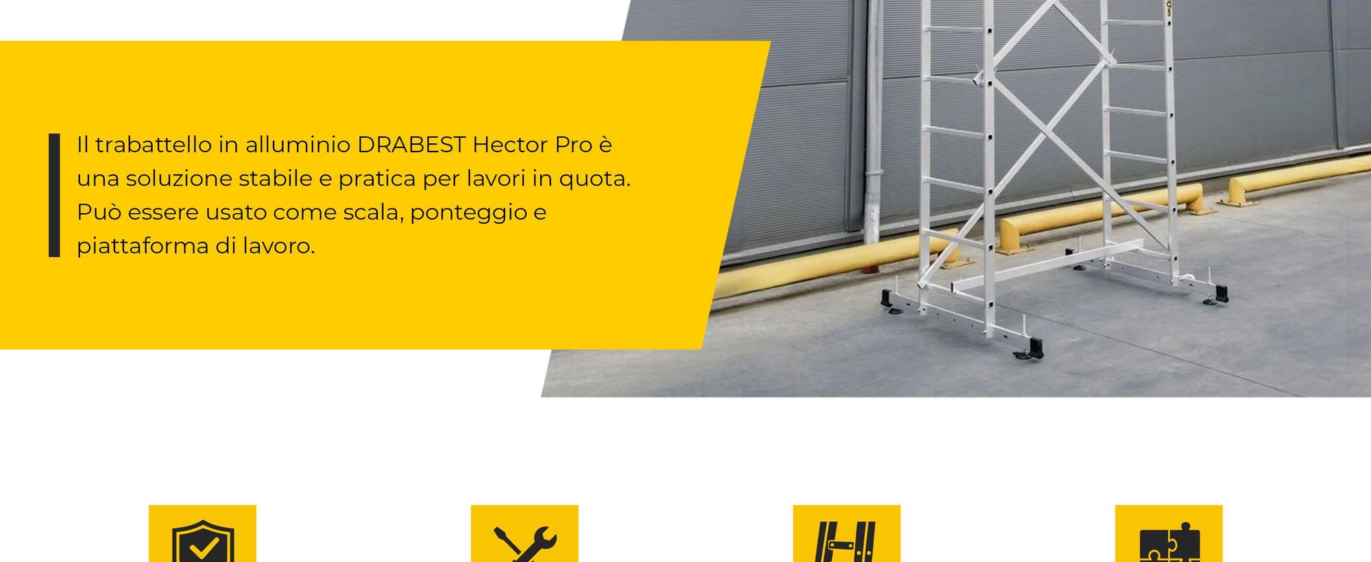 Drabest | ponteggi in alluminio, ponteggi, ponteggi a scala, ponteggi a scala da 160 kg, ponteggi in alluminio, piattaforme di lavoro, ponteggi in alluminio con piattaforma