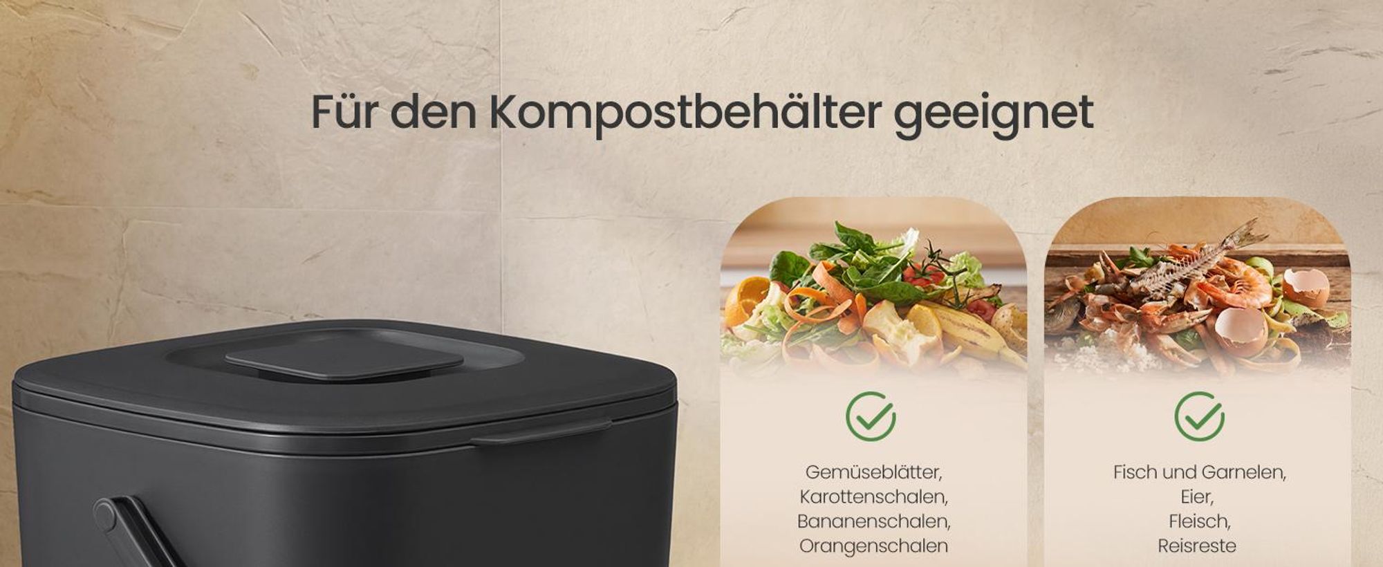 SONGMICS Geruchsdichter Komposteimer für die Küche, Biomülleimer mit Deckel und Griff, 7 L, 24 x 20 x 19,5 cm, Schwarz