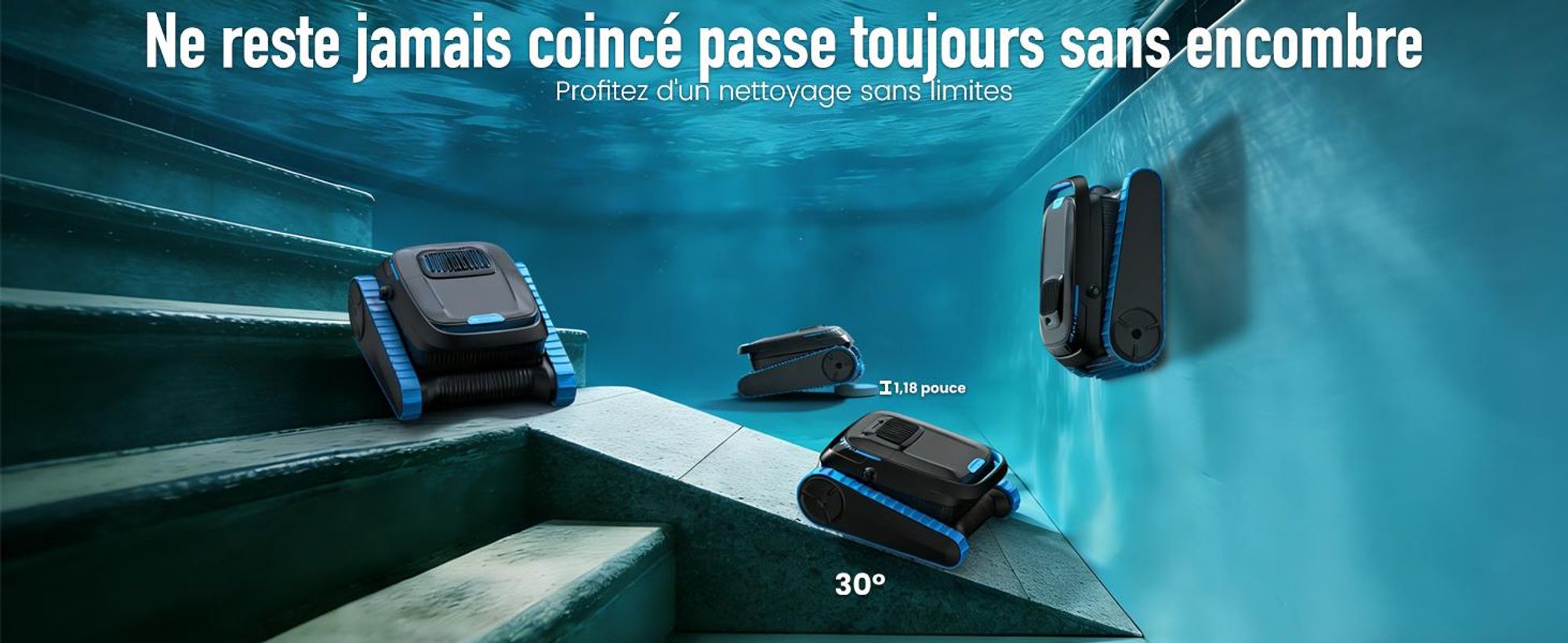 Robot de piscine AIRROBO CP40 pour sol et parois avec application, autonomie de 120 minutes, surface de nettoyage de 170 m², navigation intelligente, fonction d'auto-stationnement