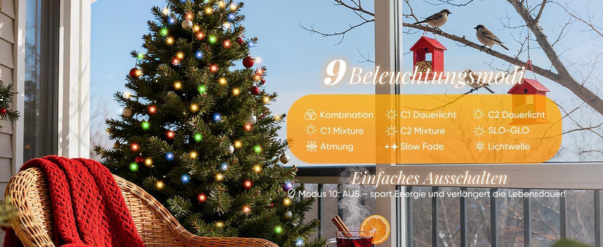 Weihnachtsbaum Lichterkette weihnachtsbaumbeleuchtung 2m 280 LED Warmweiß & Bunt 9 Modi mit 8 Girlanden für 150cm - 240cm Tannenbaum