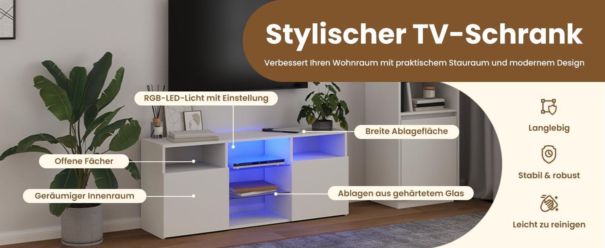 vidaXL TV-Schrank mit LED-Leuchten Weiß 120x30x50 cm