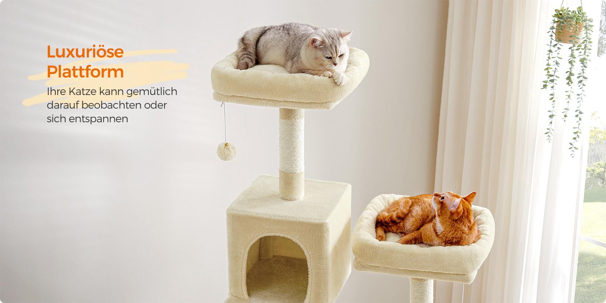 Feandrea XXL Kratzbaum, 199 cm, mehrstufig, mit Sisalstämmen, beige