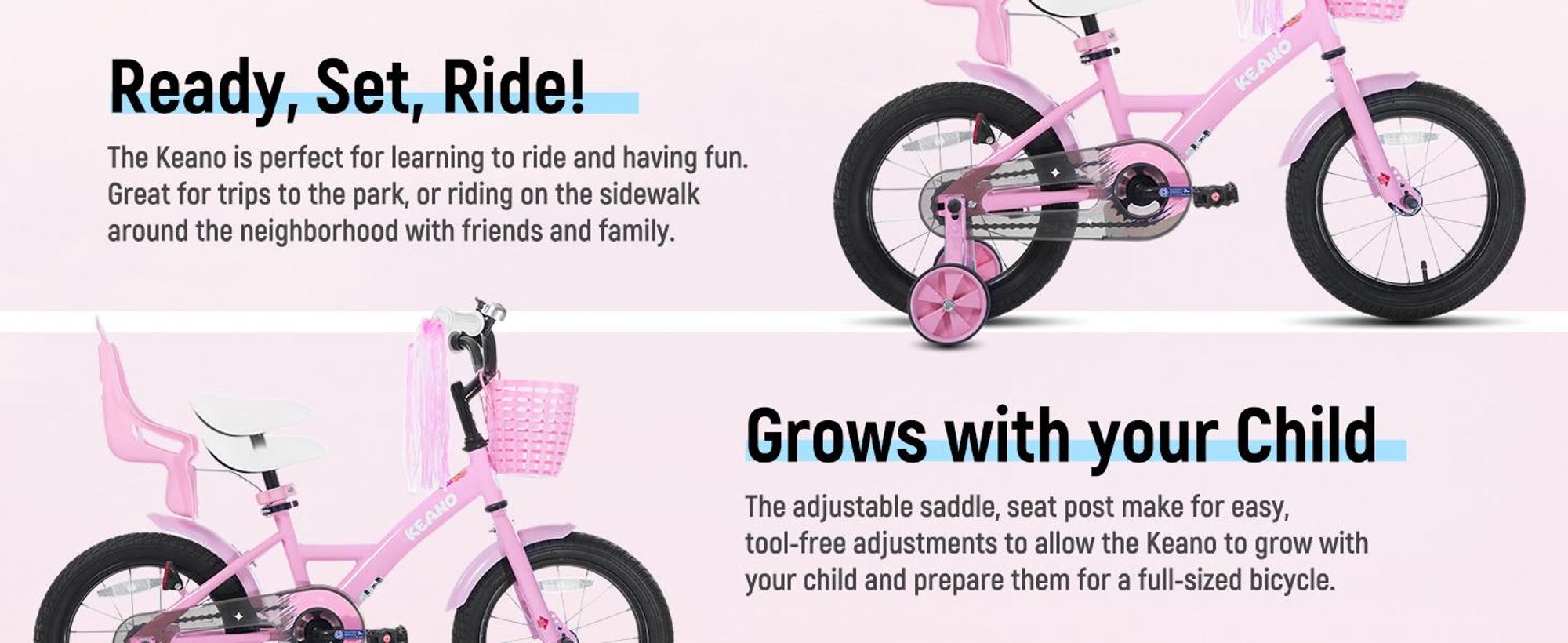 Joystar 14 Zoll Mädchenfahrrad mit Puppensitz und Korb, Kinderfahrrad mit Stützräder, Luftschlangen, vollständigem Kettenschutz, Schutzblechen