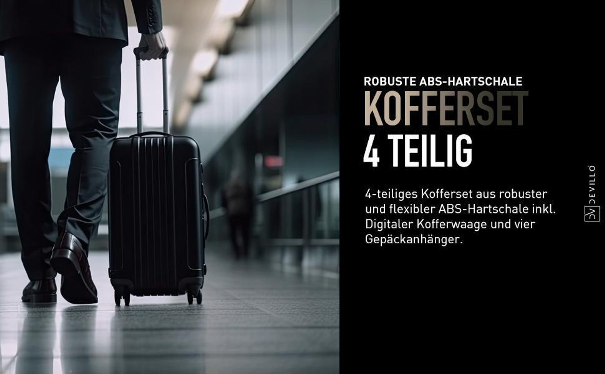 Devillo® Kofferset 4tlg. S-M-L-XL, Champagner - Trolley Koffer Reisekoffer Reisekofferset Gepäck Rollkoffer TSA 4 Rollen ABS-Hartschale Teleskopgriff