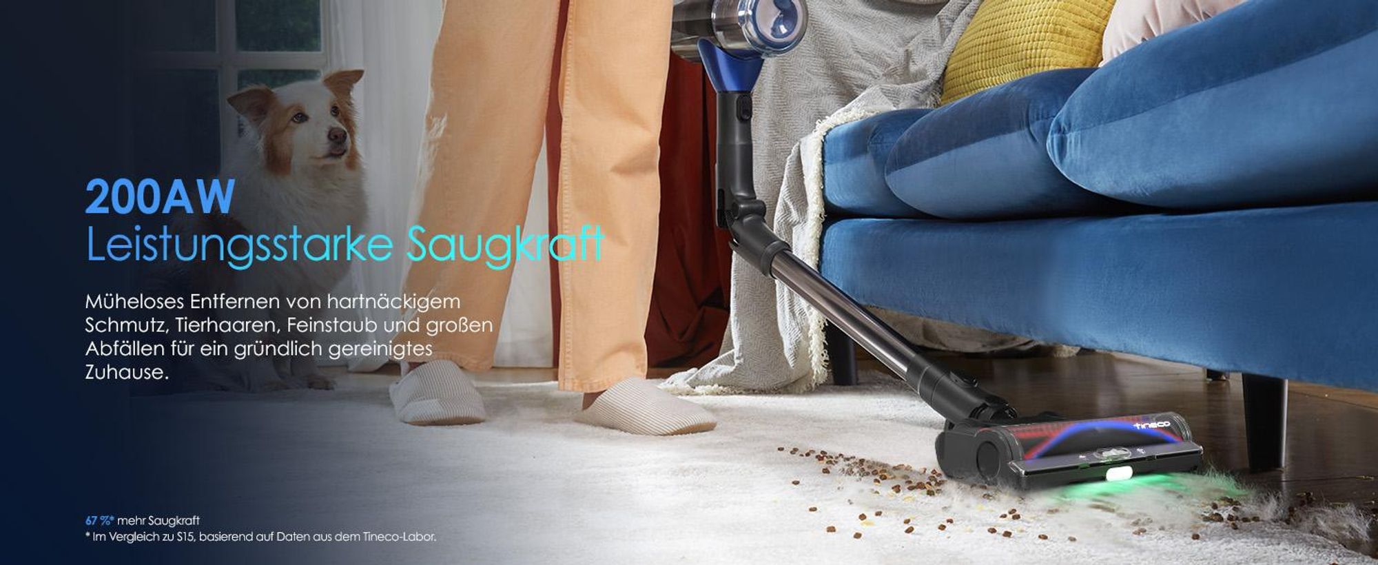 Tineco PURE ONE S50 Pro Akku Staubsauger, 200AW Saugleistung, iLoop, bis zu 95 Min. ZeroTangle-Bürste Handstaubsauger für Großschmutz sowie Tierhaare