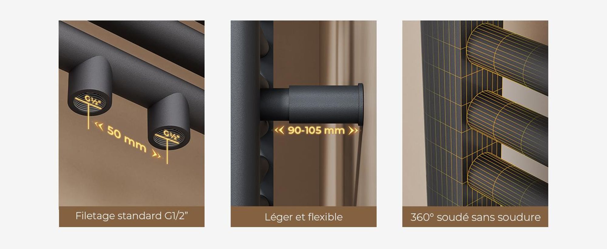 S'AFIELINA 160 x 50cm Radiateur sèche-serviettes Radiateur sèche-serviettes Raccord central Chauffe-serviettes droit Anthracite avec vanne,654W