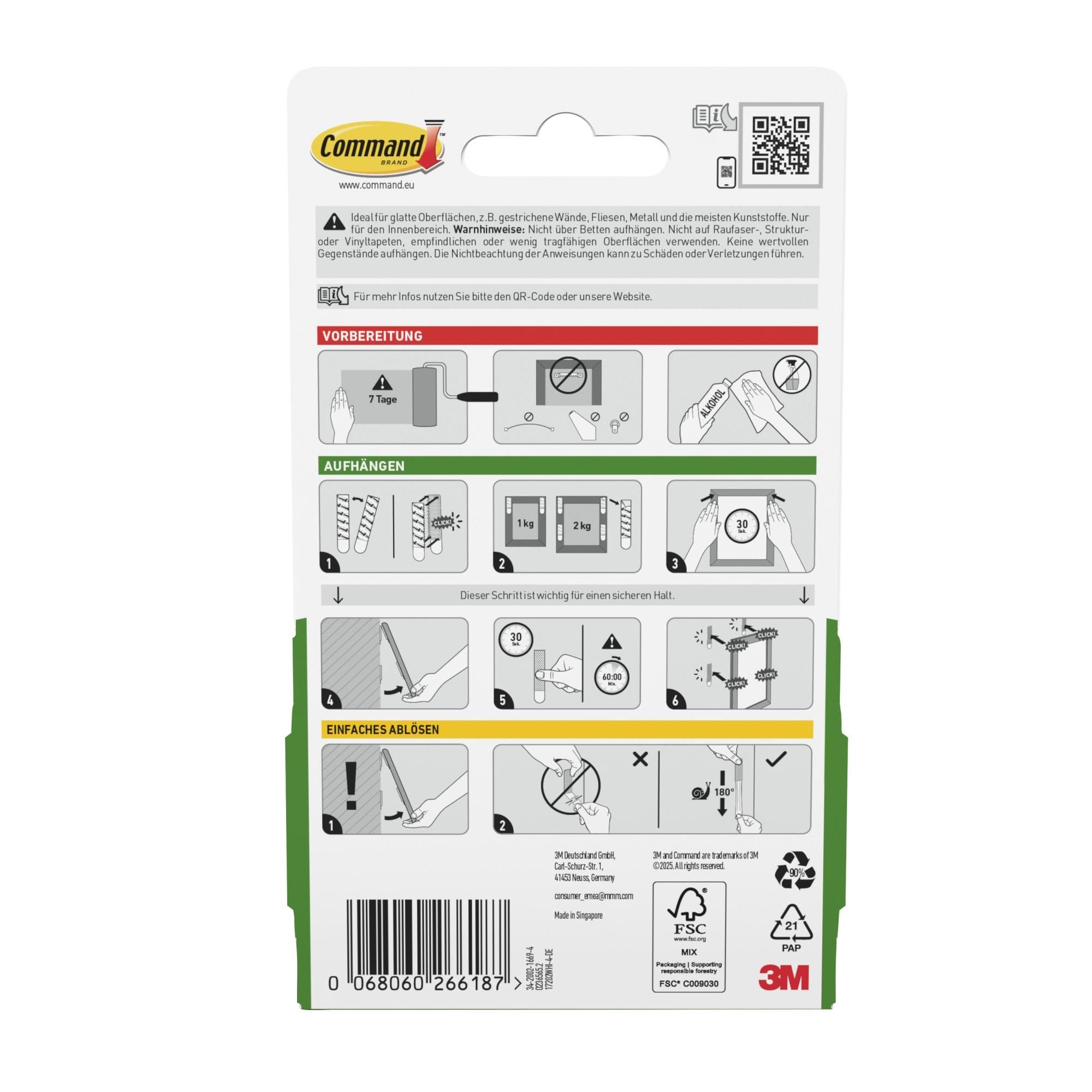 Command™ Bilder-Montage-Strips, Weiß, Klein, 4 Paare, Selbstklebend ohne Bohren