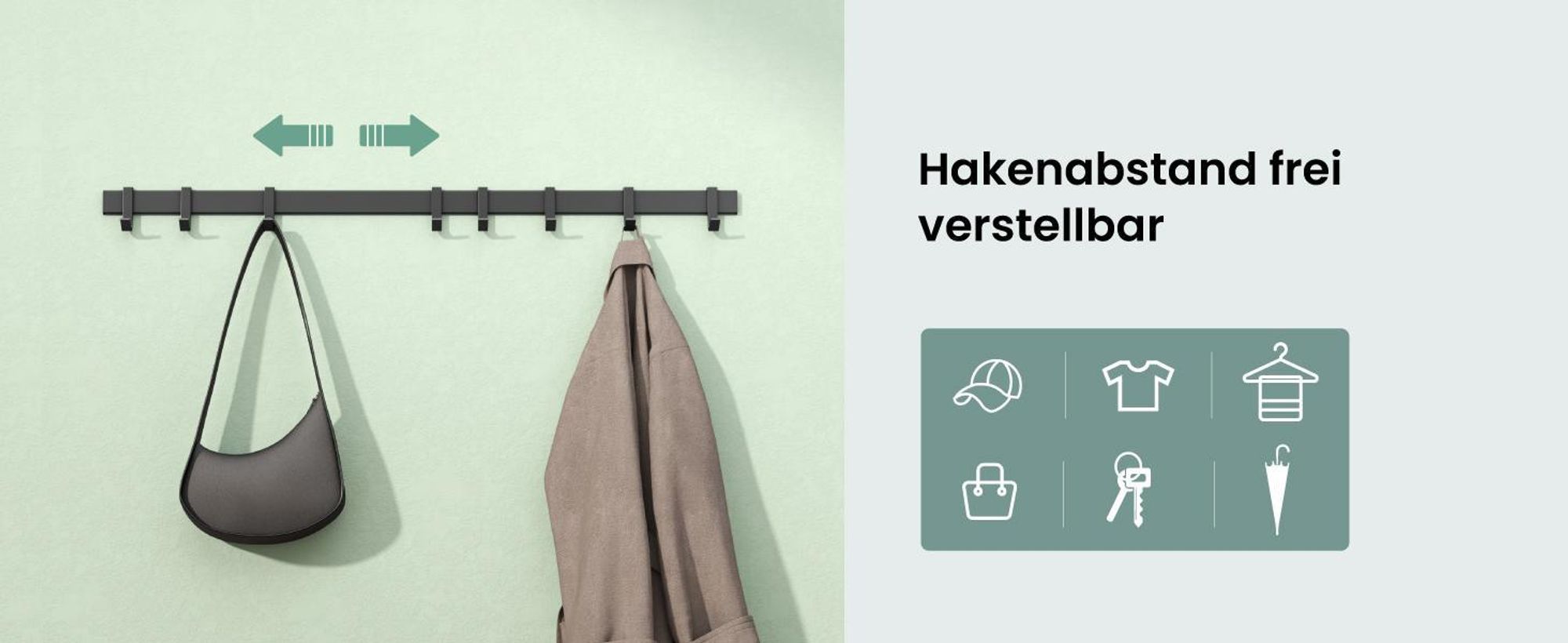Mai & Mai Kleiderhaken Wandgarderobe Wandhaken aus Aluminium mit 6 Verschiebbare Garderobenleiste Garderobenhaken 60cm Matt weiß Stalo-12