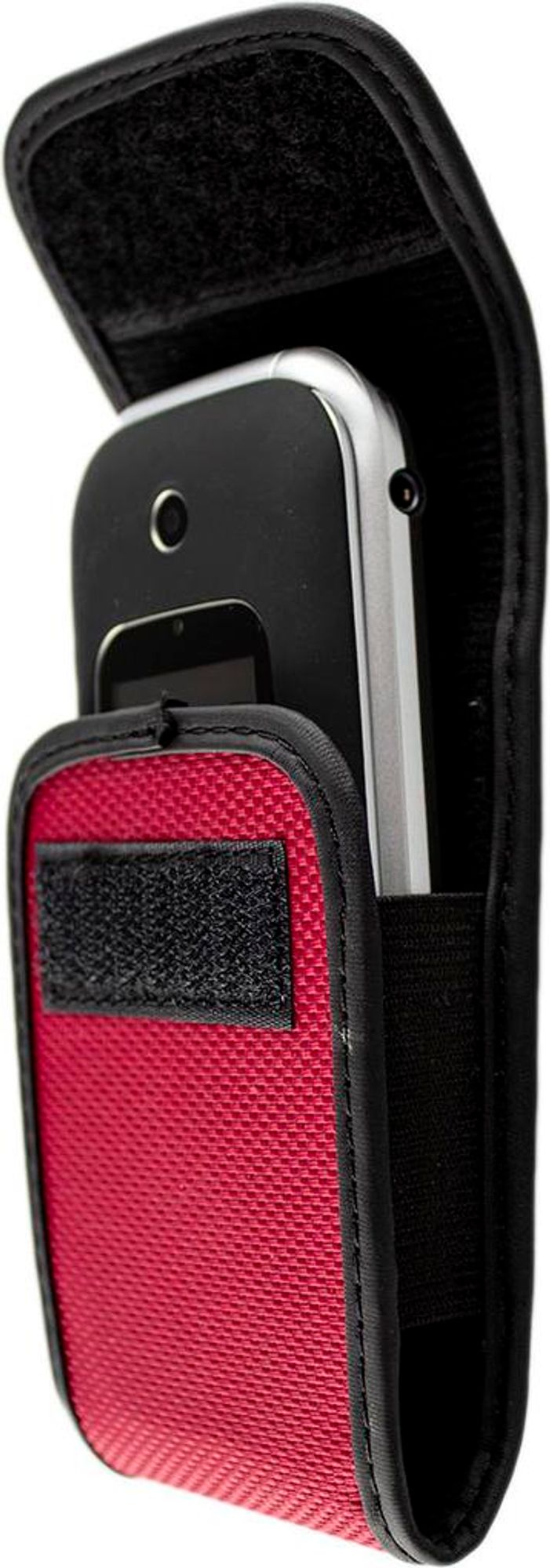 Hochwertige Nylon-Schutztasche für Doro Telefone, universell, mit Klettverschluss, Metall-Gürtelclip & Gummizug, Farbe schwarz Bild 3