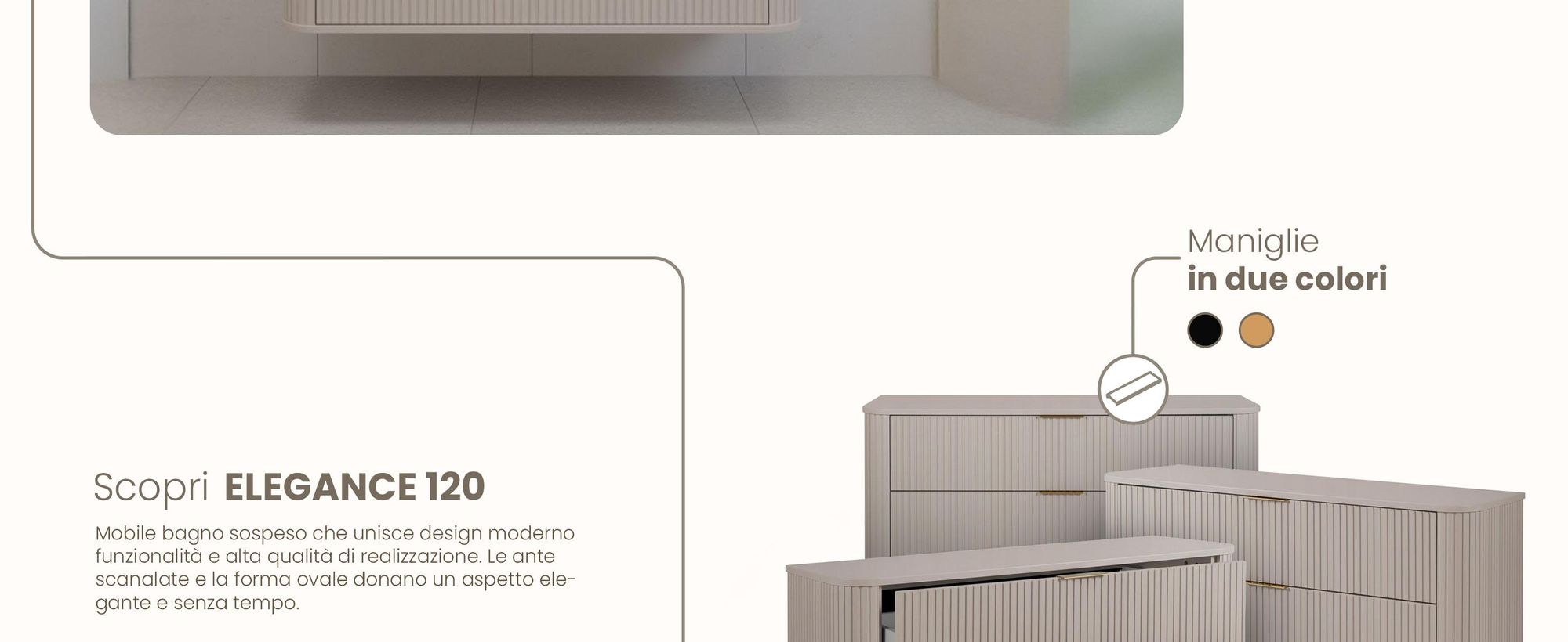Mobile da bagno 120 CM Beige Mat MDF 2 cassetti