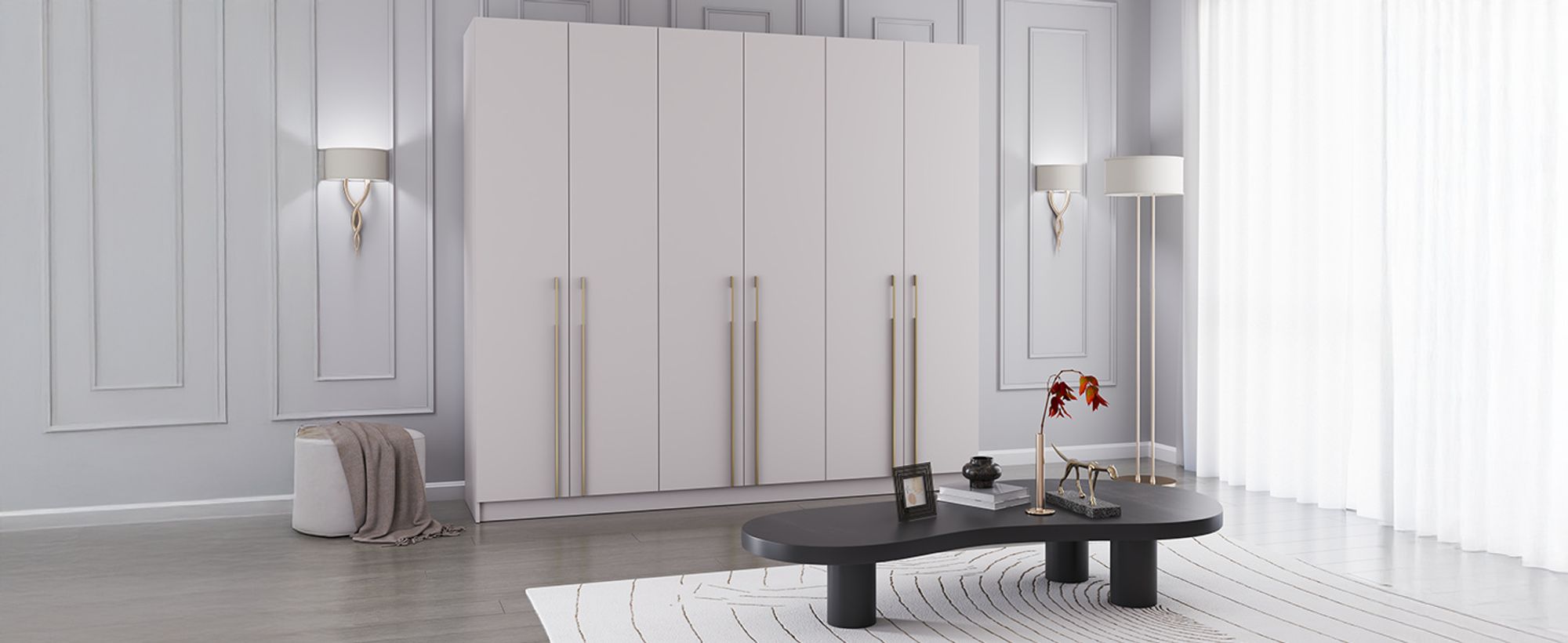 Drehtürenschrank Kleiderschrank Schrank 230 cm  Kaschmir/Kaschmir sechstürig Rosa 02