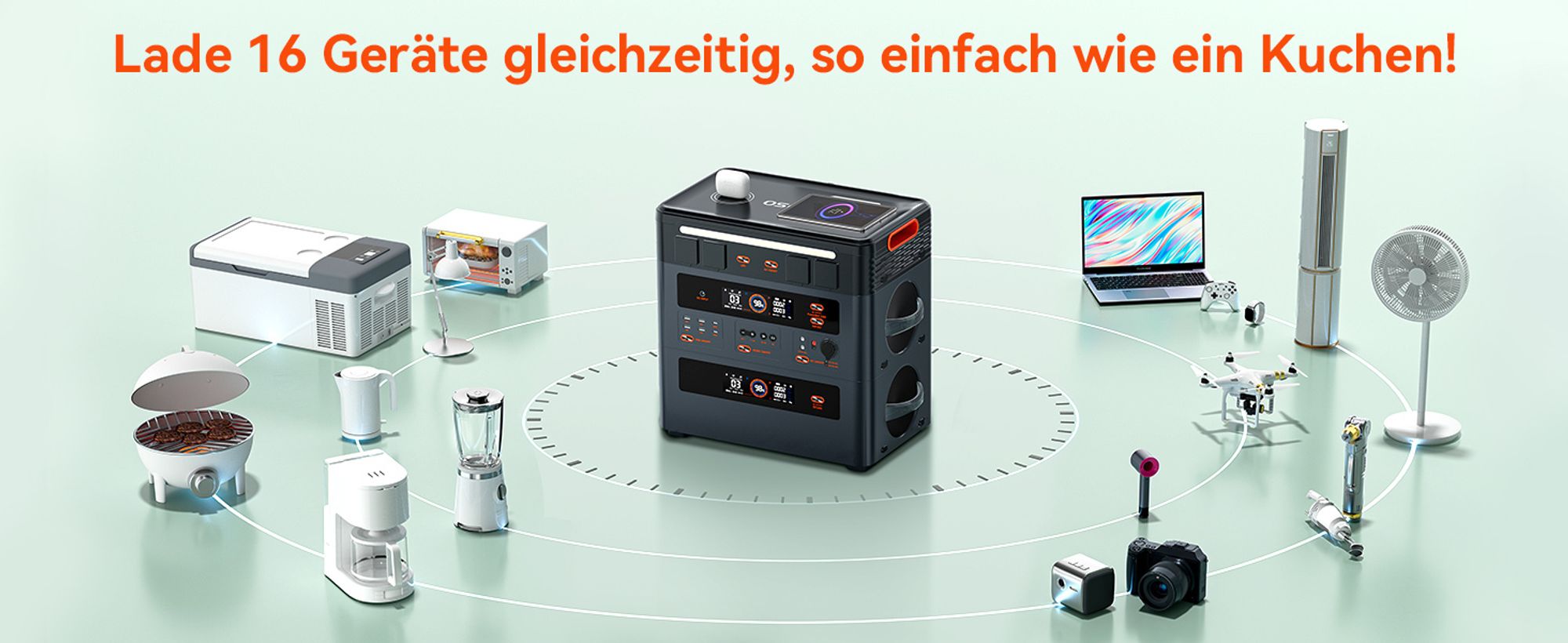 OSCAL PowerMax 2400Pro Oddzielna elektrownia słoneczna 2400W z 2 modułami stereo, mikroinwerterem, 16 złączami + dodatkowy akumulator OSCAL BP 2400Pro, 4032 Wh