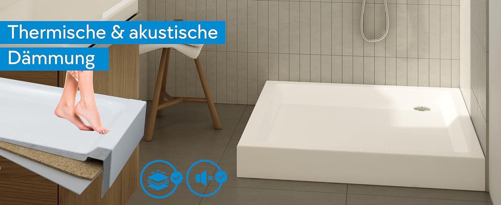 AQUABAD® Duschwanne Komplettset NORMA Maße: 80x80cm quadratisch 3x Standfüße + Viega Domoplex Ablaufgarnitur