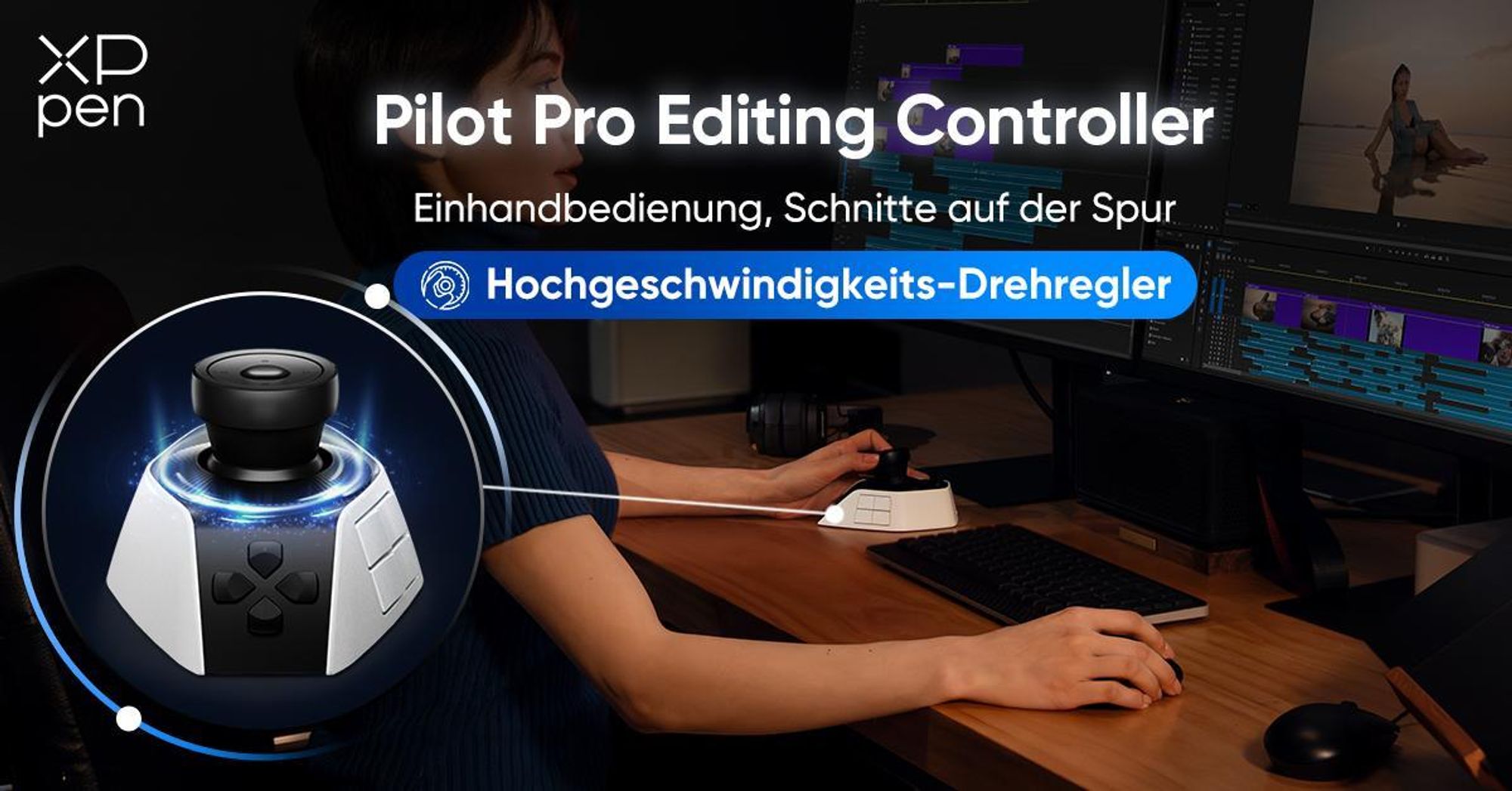 XPPen Pilot Pro Bluetooth Kreativ-Konsole für Videobearbeitung & Grafikdesign, kompatibel mit Adobe & DaVinci Resolve