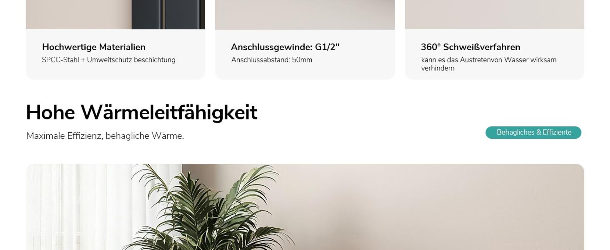 EMKE Heizkörper Flach Kompakt Design Paneelheizkörper Vertikal Einlagig Mittelanschluss 60x30cm 210W Anthrazit Platzsparend ohne Heizstab