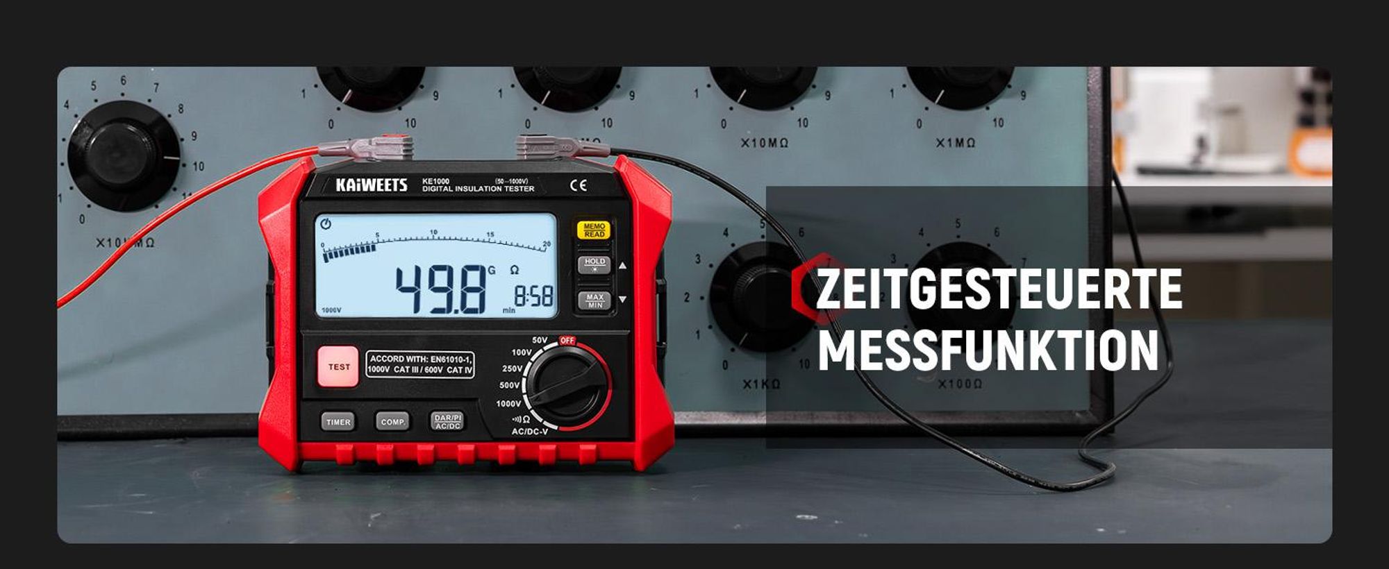 KAIWEETS KE1000 Megohmetro Tester Resistenza Isolamento 100GΩ 1000V
