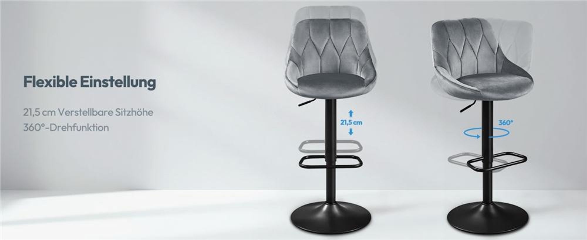 Yaheetech 2er Set Barhocker Barstuhl mit Rückenlehne & Fußstütze, drehbarer Polsterhocker, höhenverstellbarer Tresenhocker, Dunkelgrau