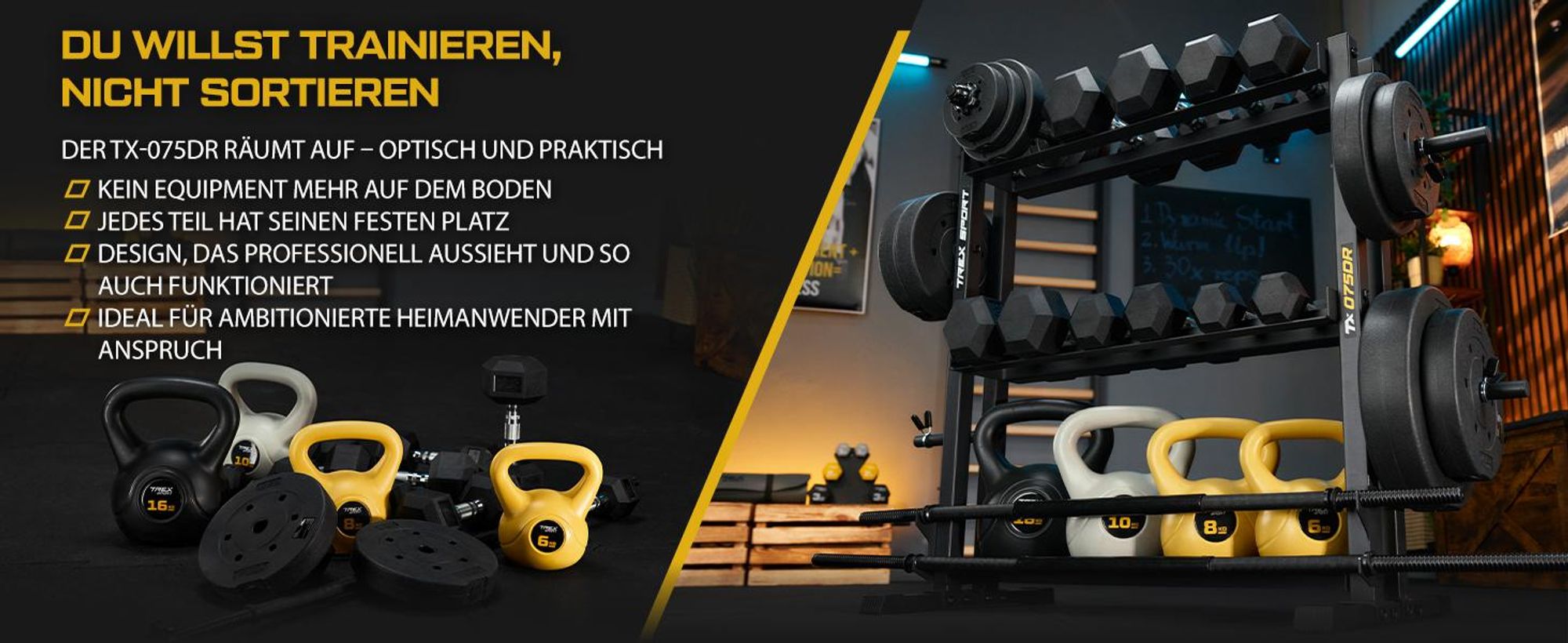 TREX SPORT Hantelablage Gewichteständer TX-075DR | Stahl Hantelständer für Hantelscheiben, Hantelstangen, Trainingszubehör | rutschfest, bis 690 kg