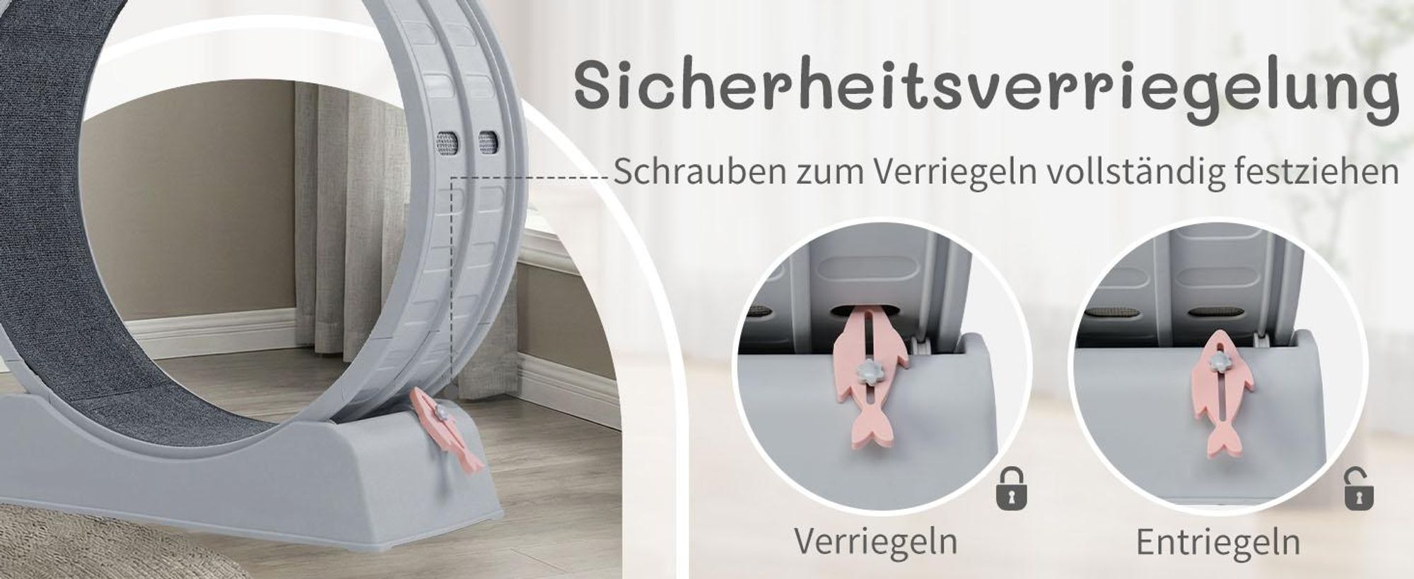 FCH Katzenlaufrad, Laufband für Katzen, Innendurchmesser 80cm, PP-Kunststoff, leise Laufband und Sicherheitsschloss-Design, Grau