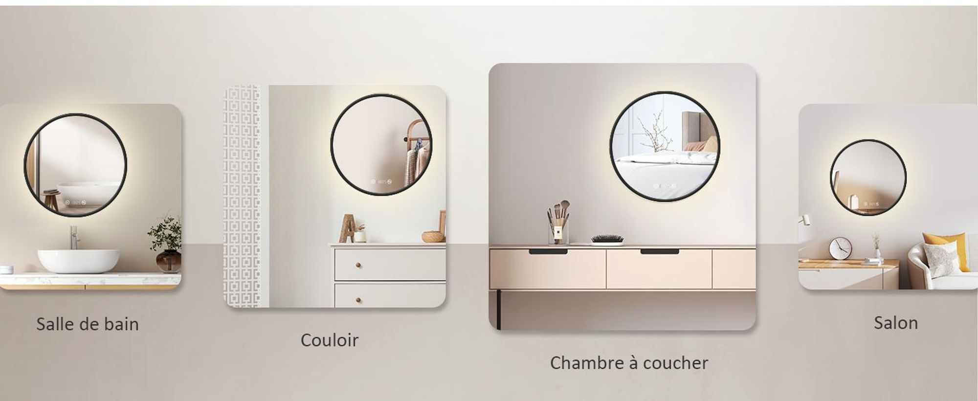 EMKE Miroir de salle de bain rond LED avec éclairage ф80cm Miroir de salle de bain noir rond avec antibuée, horloge, température, variateur, fonction mémoire - Lumières neutres 4300K