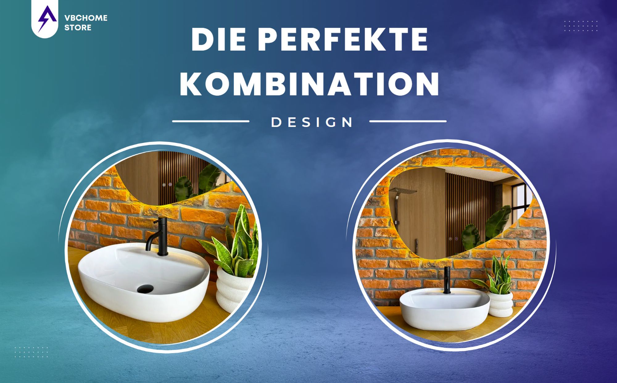 VBChome Badmöbel 50 cm Weiß Aufsatzwaschbecken mit Hahnloch 42x30 cm Aufsatzwaschtisch mit Waschbeckenunterschrank 2 Schubladen Badezimmerschrank