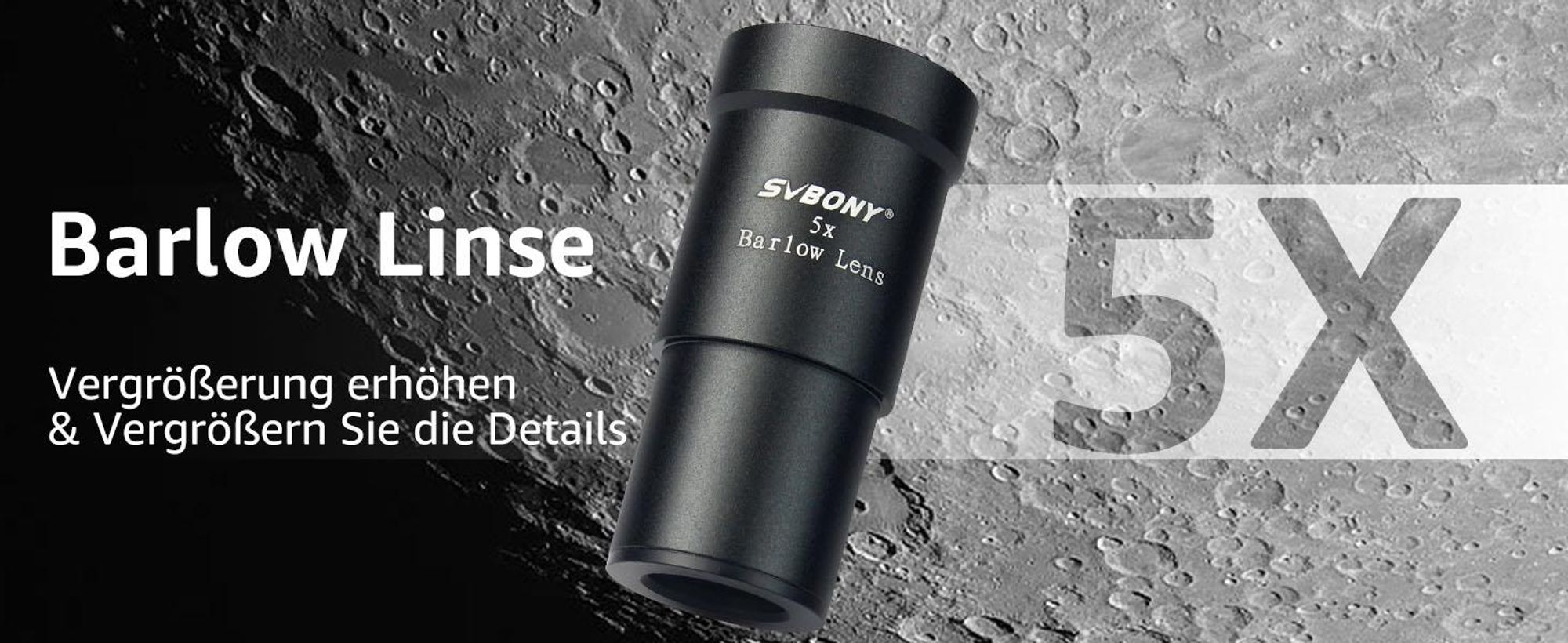 Svbony Barlowlinse 5X, 1,25 Zoll Metall Barlow Full Multi Coated Teleskop Okular Zubehör für Planetenbeobachtung und Astrofotografie