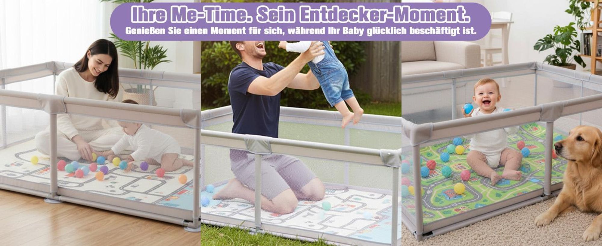 Laufstall Baby mit Matte - für den Innen- und Außenbereich