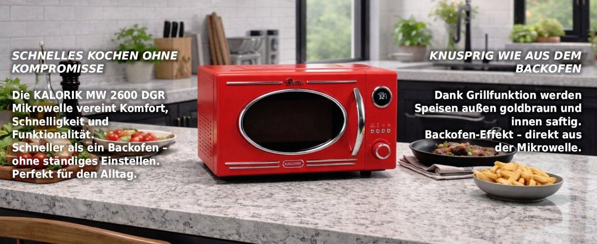 Retro Mikrowelle, rot, mit Grillfunktion MW 2600 DGR Kalorik 1150W