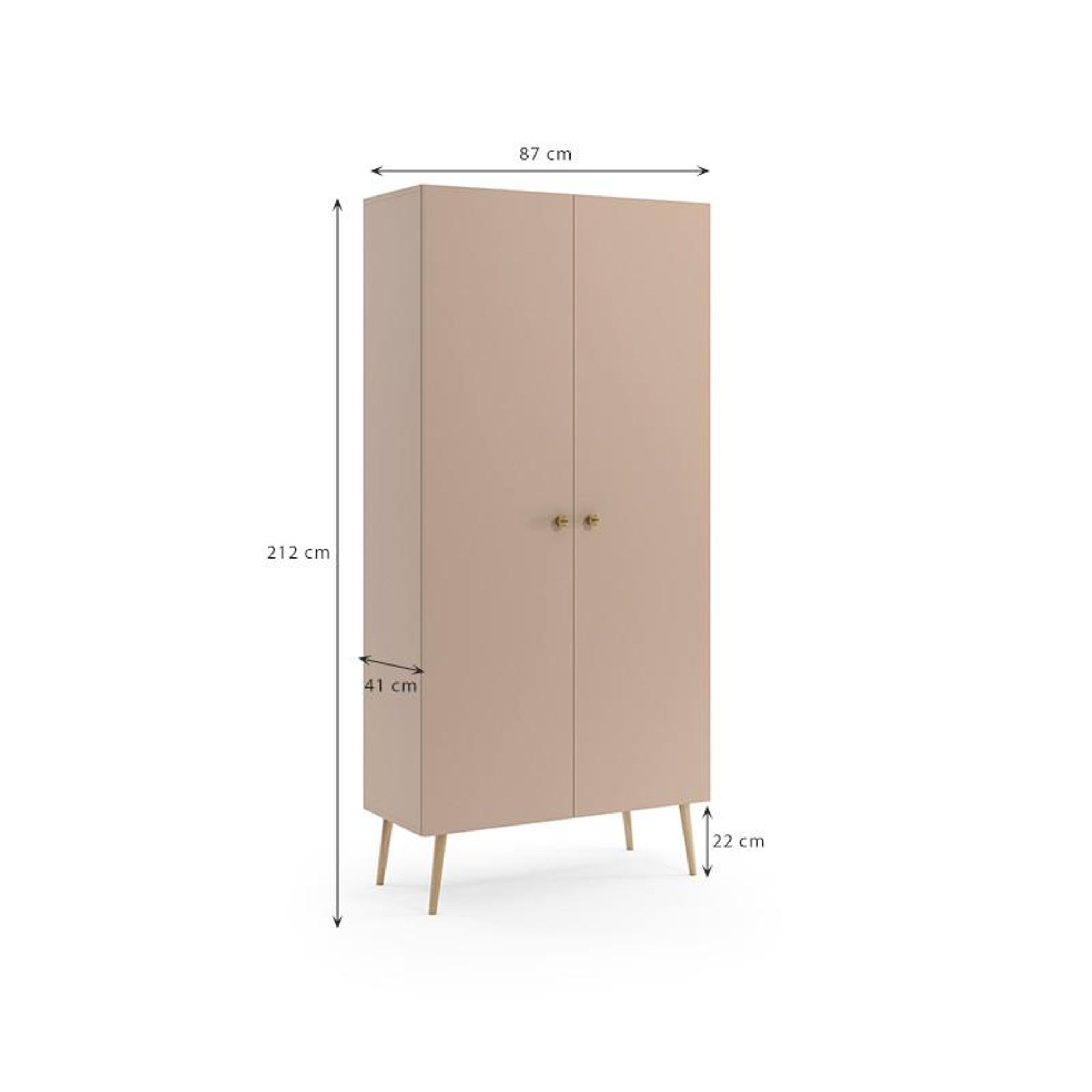 BETTSO Kleiderschrank IKON 2-türiger – Rosa – 87x212 cm – Skandinavischer Stil – Jutegriffe – 5 Regale für Wohnzimmer und Schlafzimmer