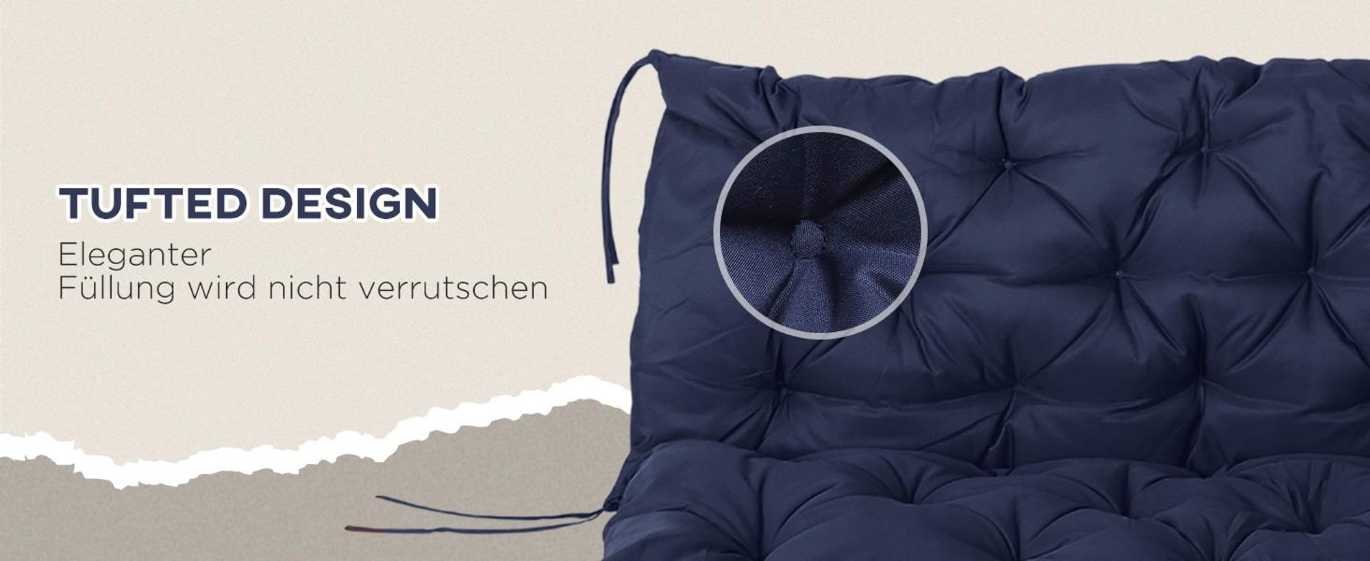 Outsunny 3 Sitzer Bankauflage 150x98x8 cm, Bankkissen mit Bändern, Sitzkissen, Outdoor/Indoor Stuhlkissen, Sitzauflage, Sitzpolster für Gartenmöbel, Fensterbank Sitzbank, Hollywoodschaukel, Dunkelblau