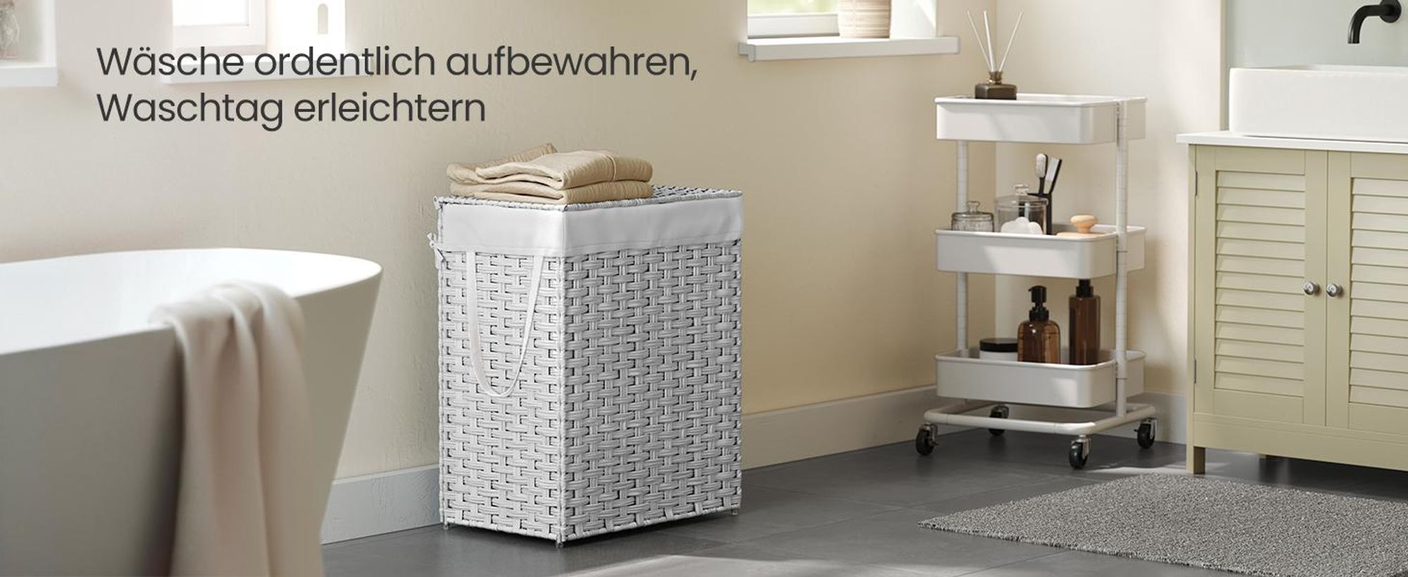 SONGMICS Wäschekorb, mit Griffen, faltbar, Wäschesack herausnehmbar, 90 L