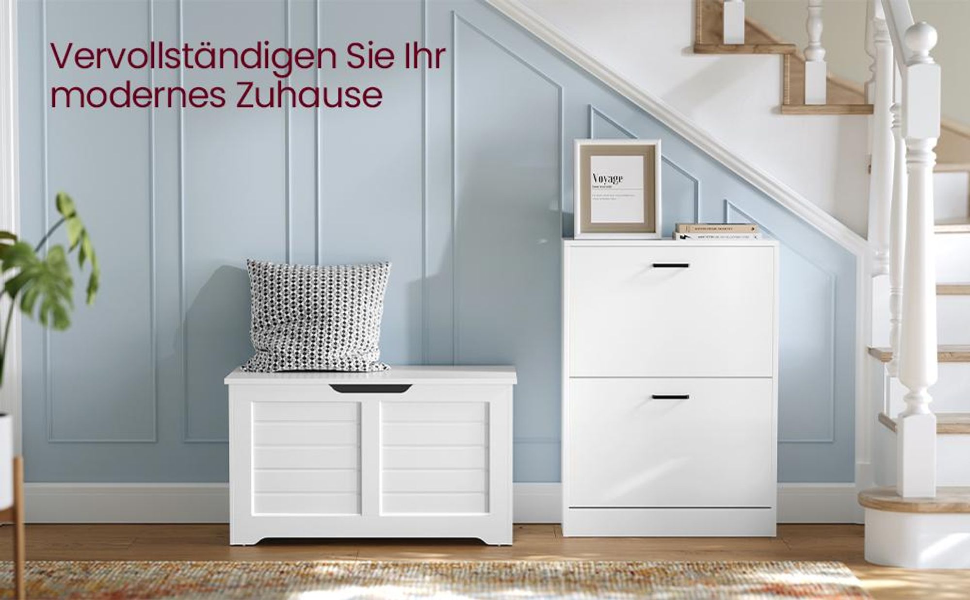 VASAGLE Schuhbank mit Stauraum, Länge 80 cm, Weiß