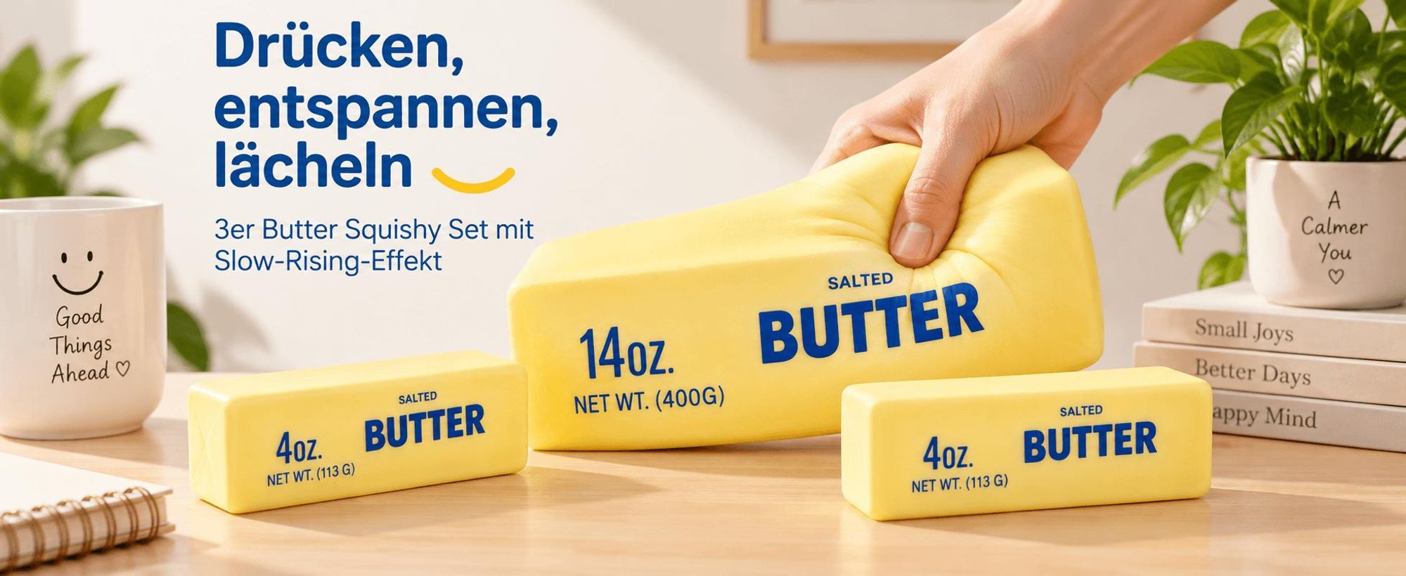 3er Butter Squishy Set, 1× XXL 23 cm + 2× Standard 13 cm, Slow Rising Squeeze Toy, Weiches Fidget Spielzeug, Stressball & Geschenk