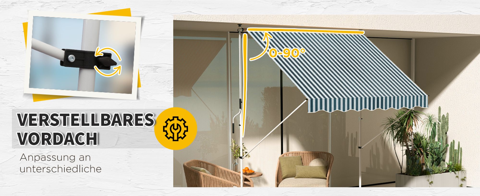 Outsunny Markise Klemmmarkise Faltarm Handkurbel Balkon 3 x 1,5 m Alu Grün