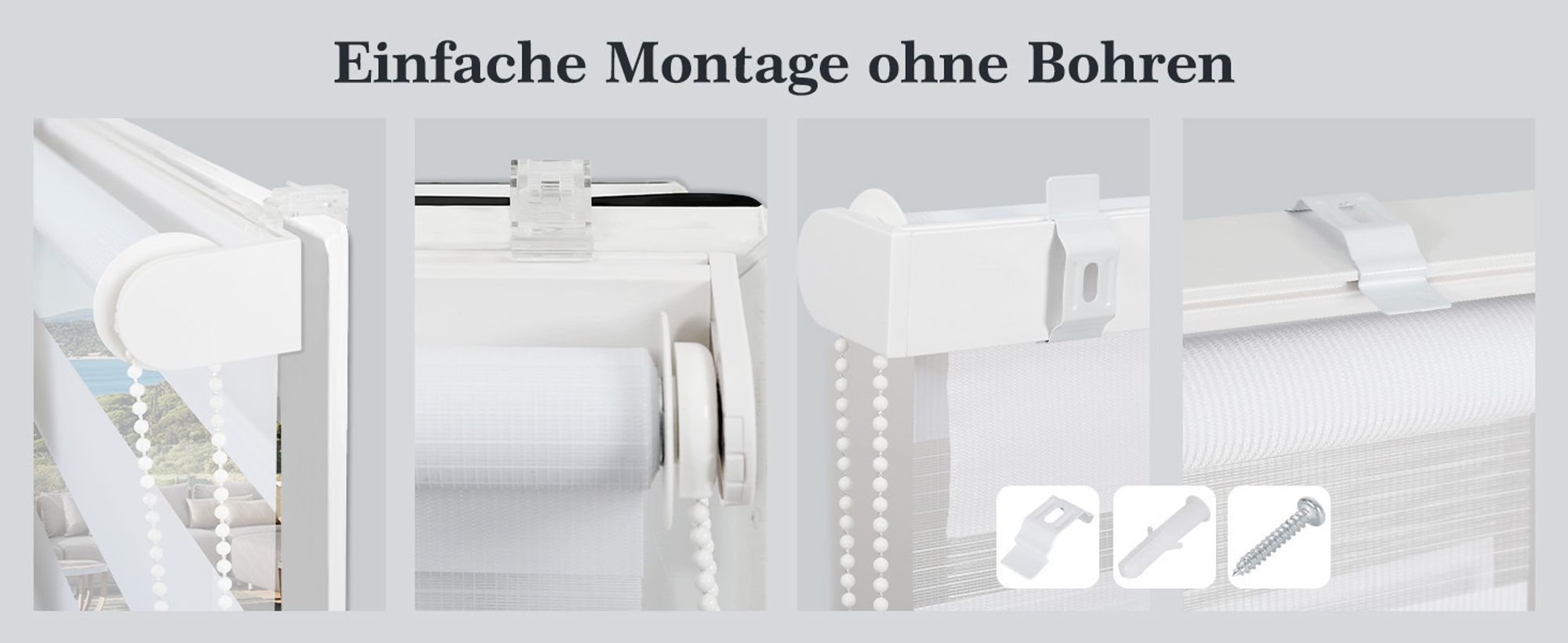 Doppelrollo 110x210cm Weiß Duo Rollo Klemmfix ohne Bohren Jalousie Rollos für Fenster und Tür