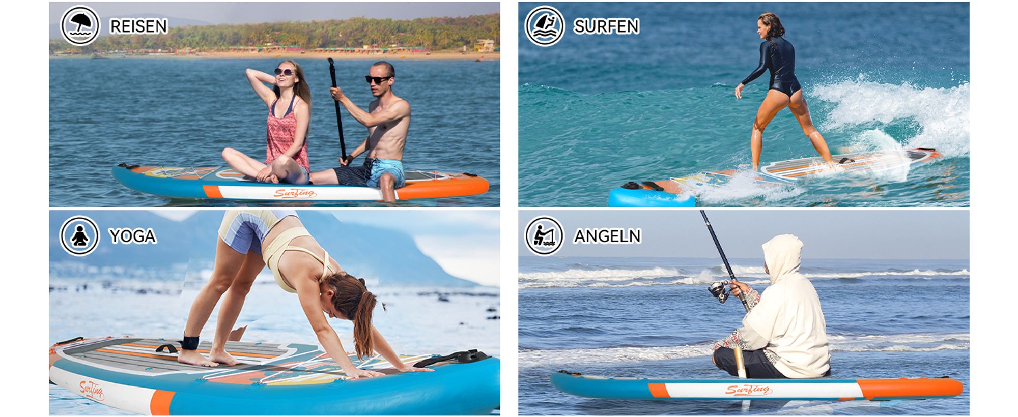 Puluomis SUP Board mit Sitz 335cm, Stand Up Paddle Boards Set, Paddling Paddelboard Surfbrett Aufblasbar, Pumpe Tragetasche, MB. bis 150Kg Orange Blau