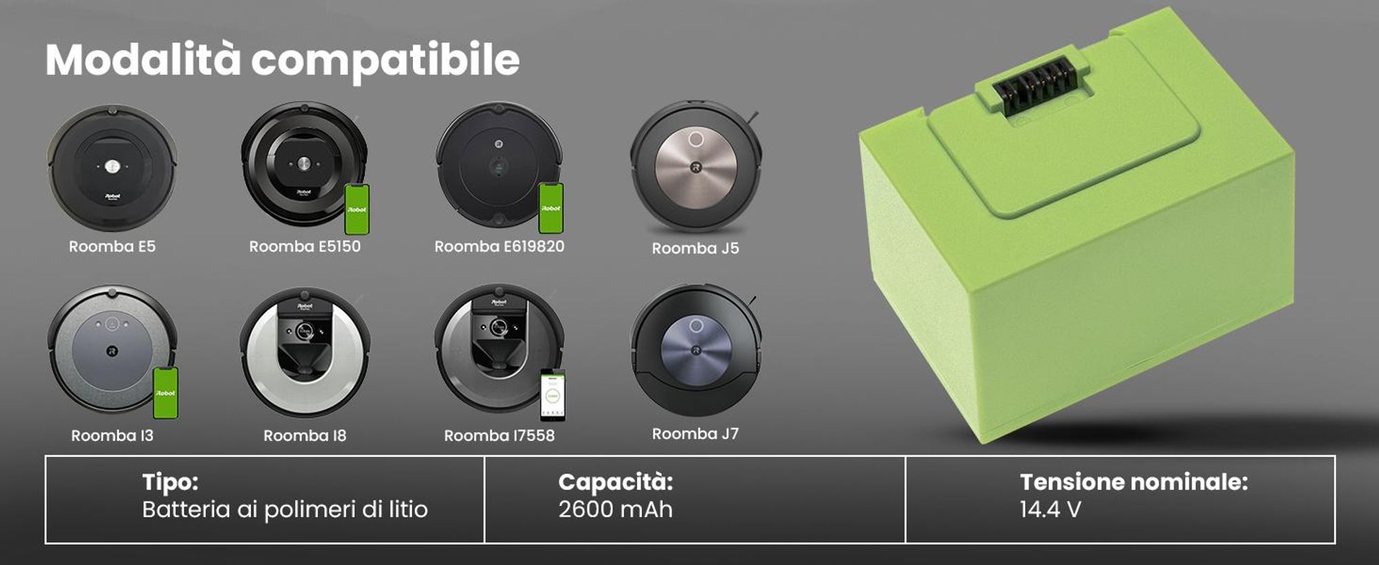 Extralink Batteria per Roomba E5 E6 i7 14,4V 2600mAh Li-Ion