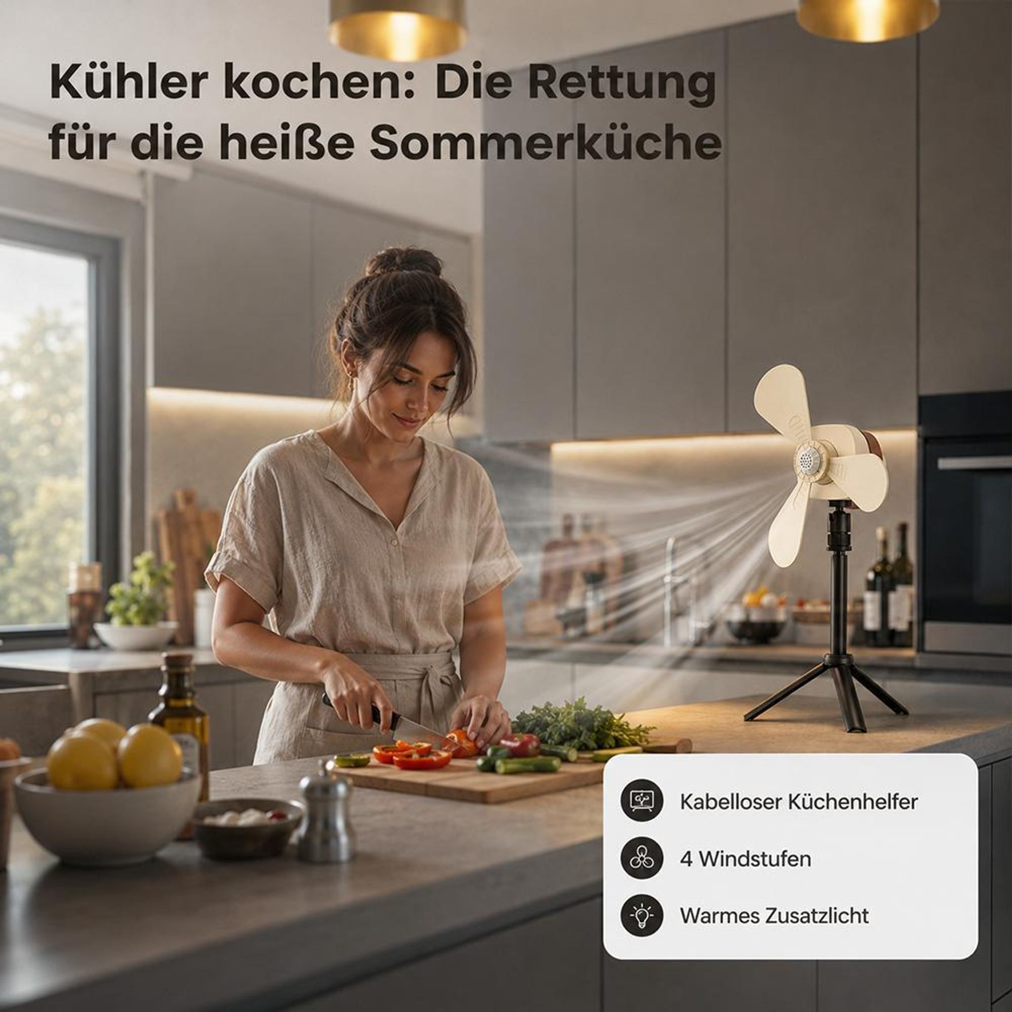 Ø24cm Camping Ventilator mit Licht, Akku 7200mAh, Touch-Stop Sicherheit, USB-C, Fernbedienung & Timer, 3-in-1 Hängeventilator für Zelt Wohnmobil