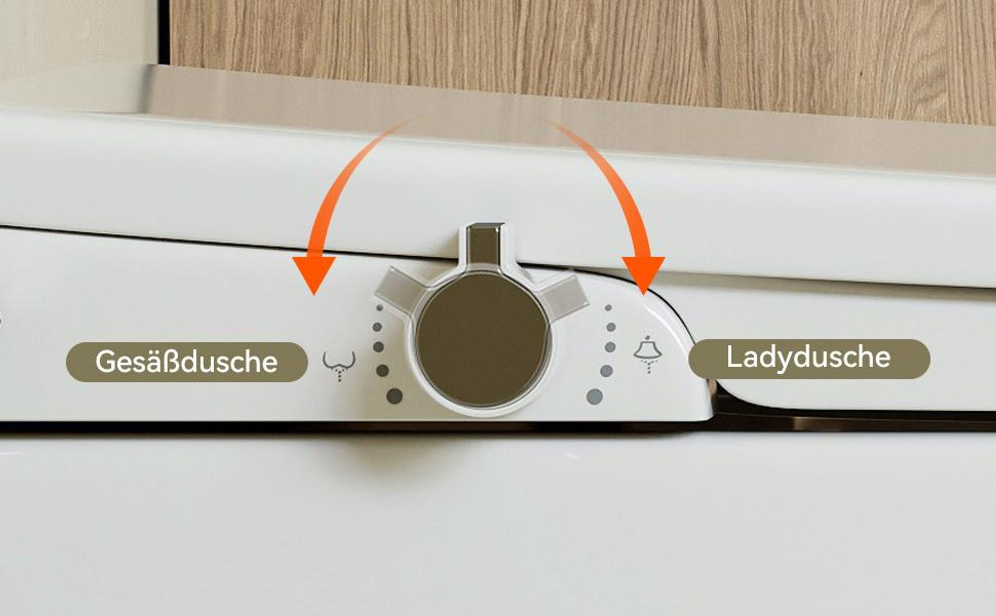 Bidet Sitz für Toilette mit den praktischen Drehknöpfen mit verschiedene Reinigungsmodi.