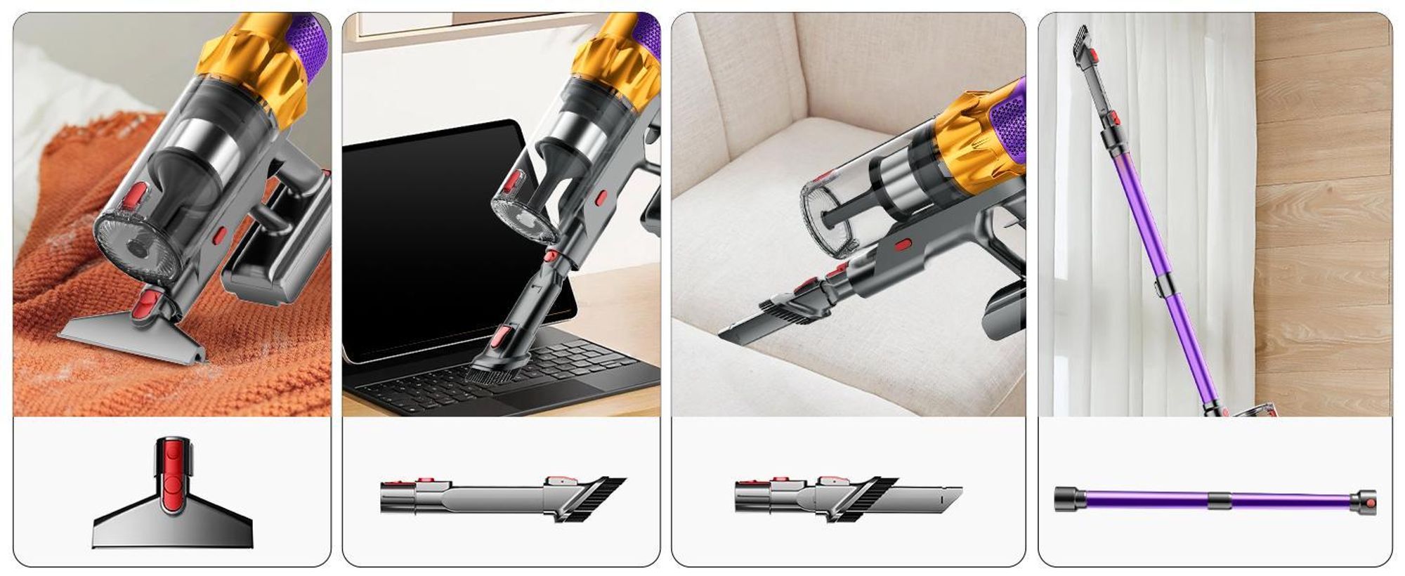 Portreen Akku Staubsauger, 85000Pa Staubsauger kabellos mit Haustierbürste, Schlauchbürste, Touchscreen, HEPAx4, 2L, 80Min, Anti-Tangle-Staubsauger